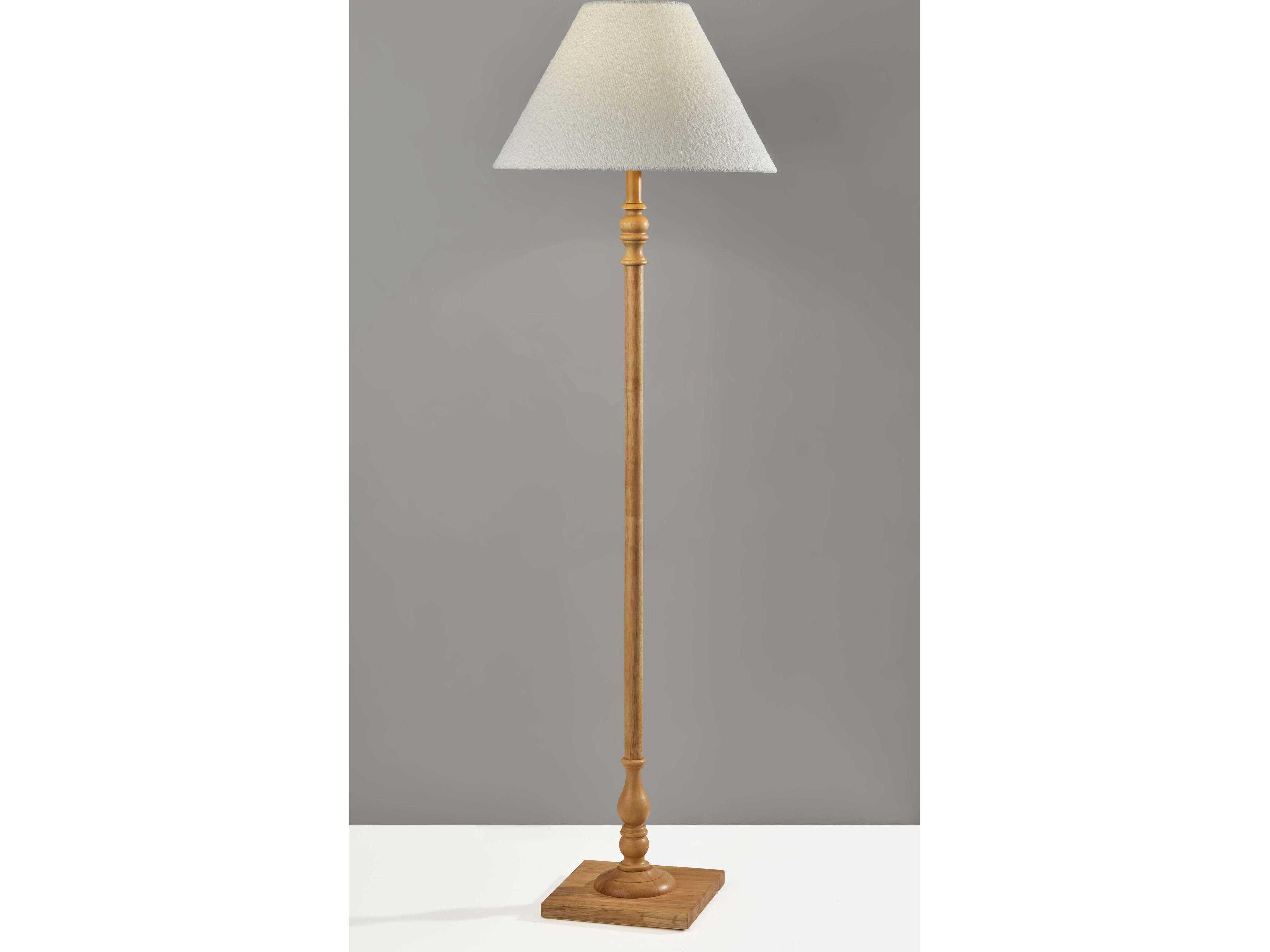 Adesso Rigby Natural White Boucle Fabric Wood Traditional Floor Lamp