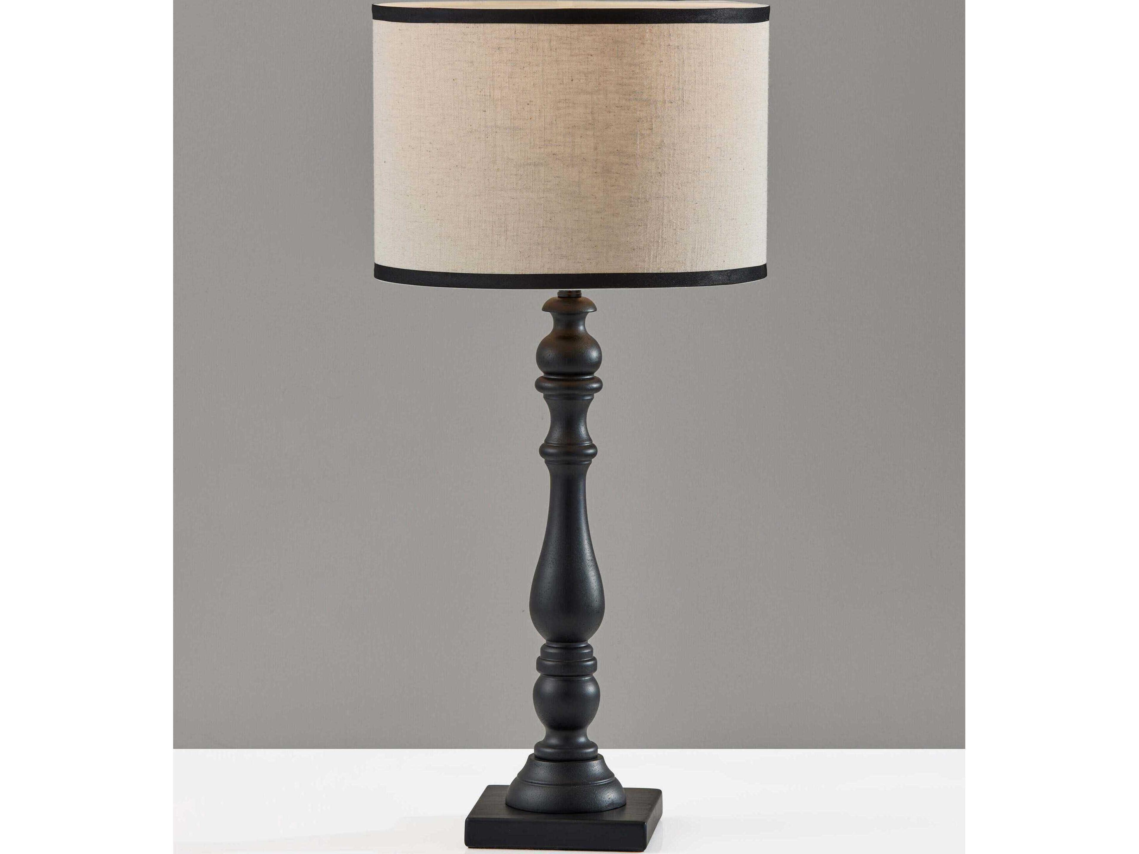 Adesso Zeek Black Cream Textured Fabric With Trim Traditional Buffet Lamp