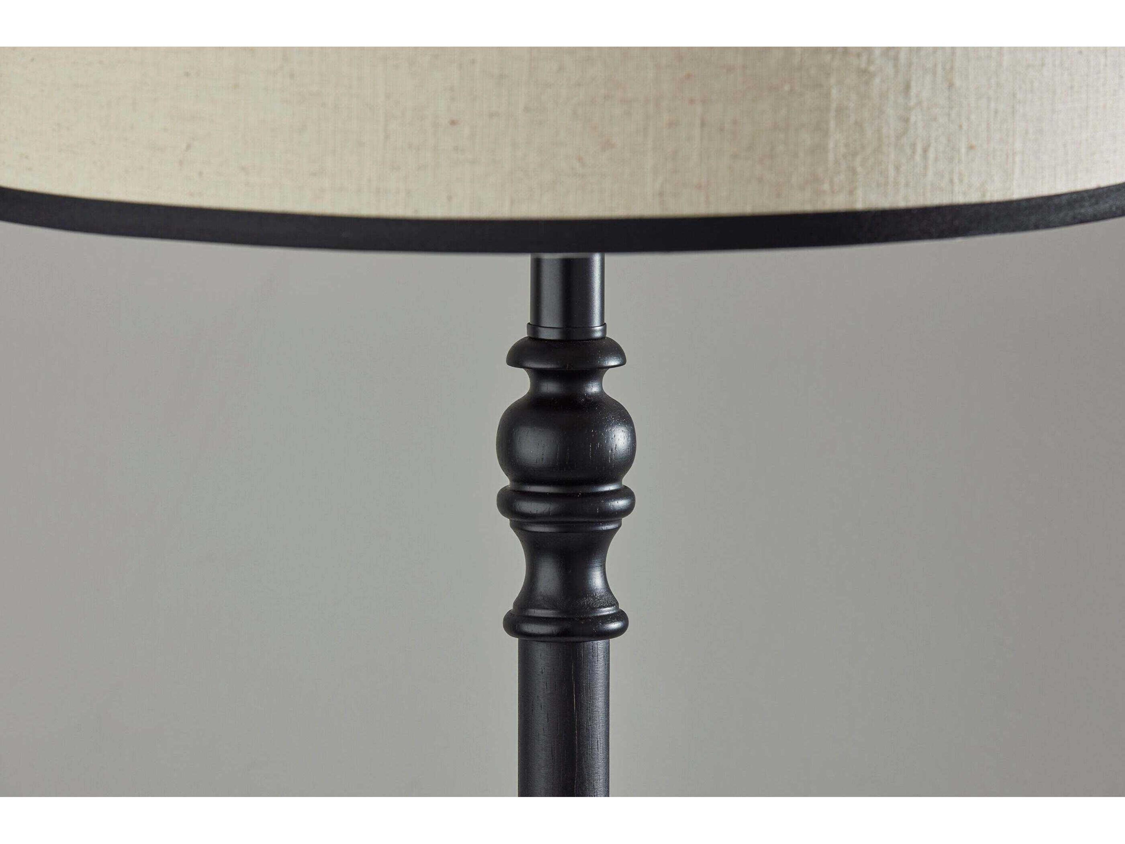 Adesso Zeek Black Cream Textured Fabric With Trim Traditional Floor Lamp