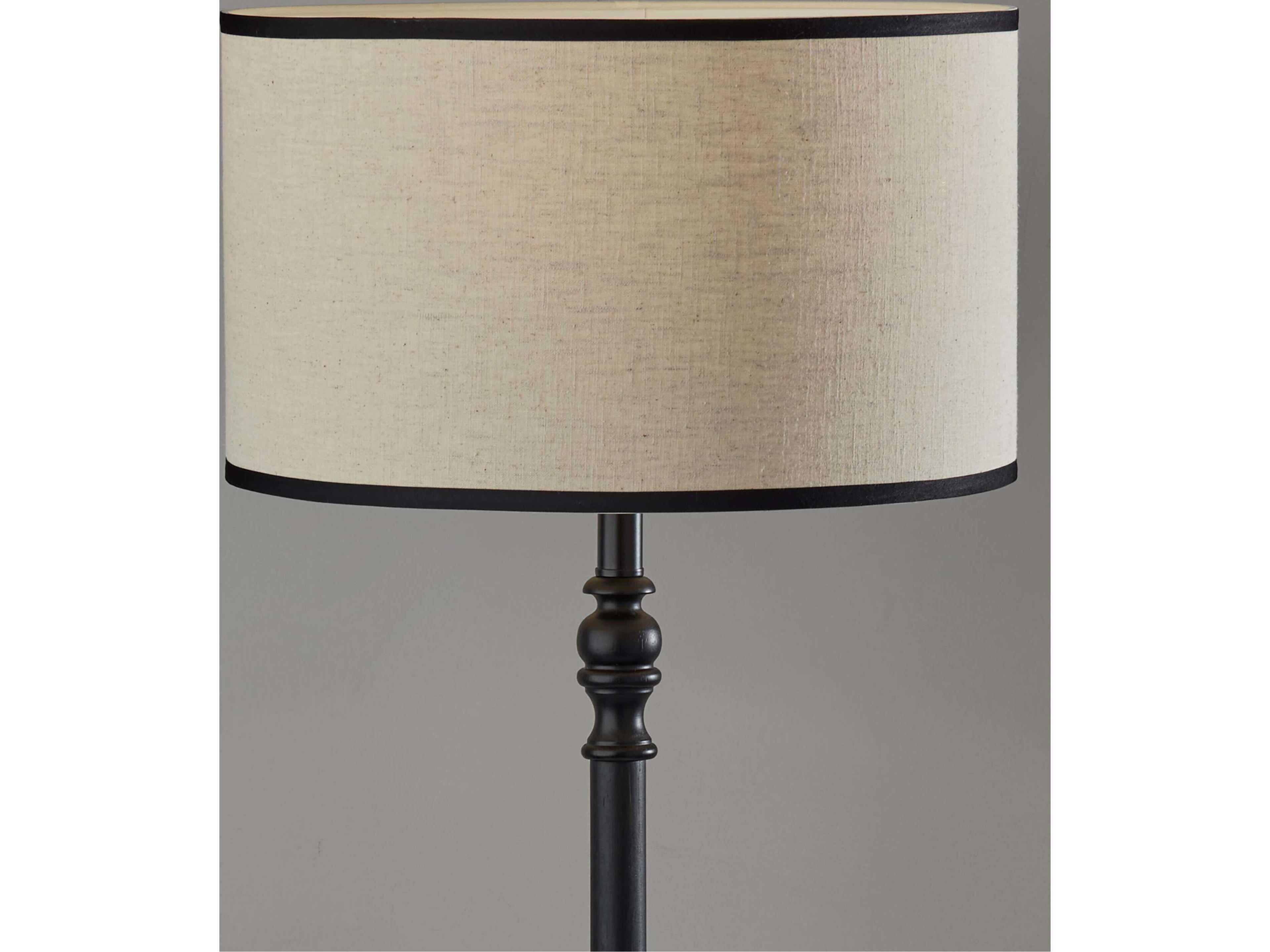Adesso Zeek Black Cream Textured Fabric With Trim Traditional Floor Lamp