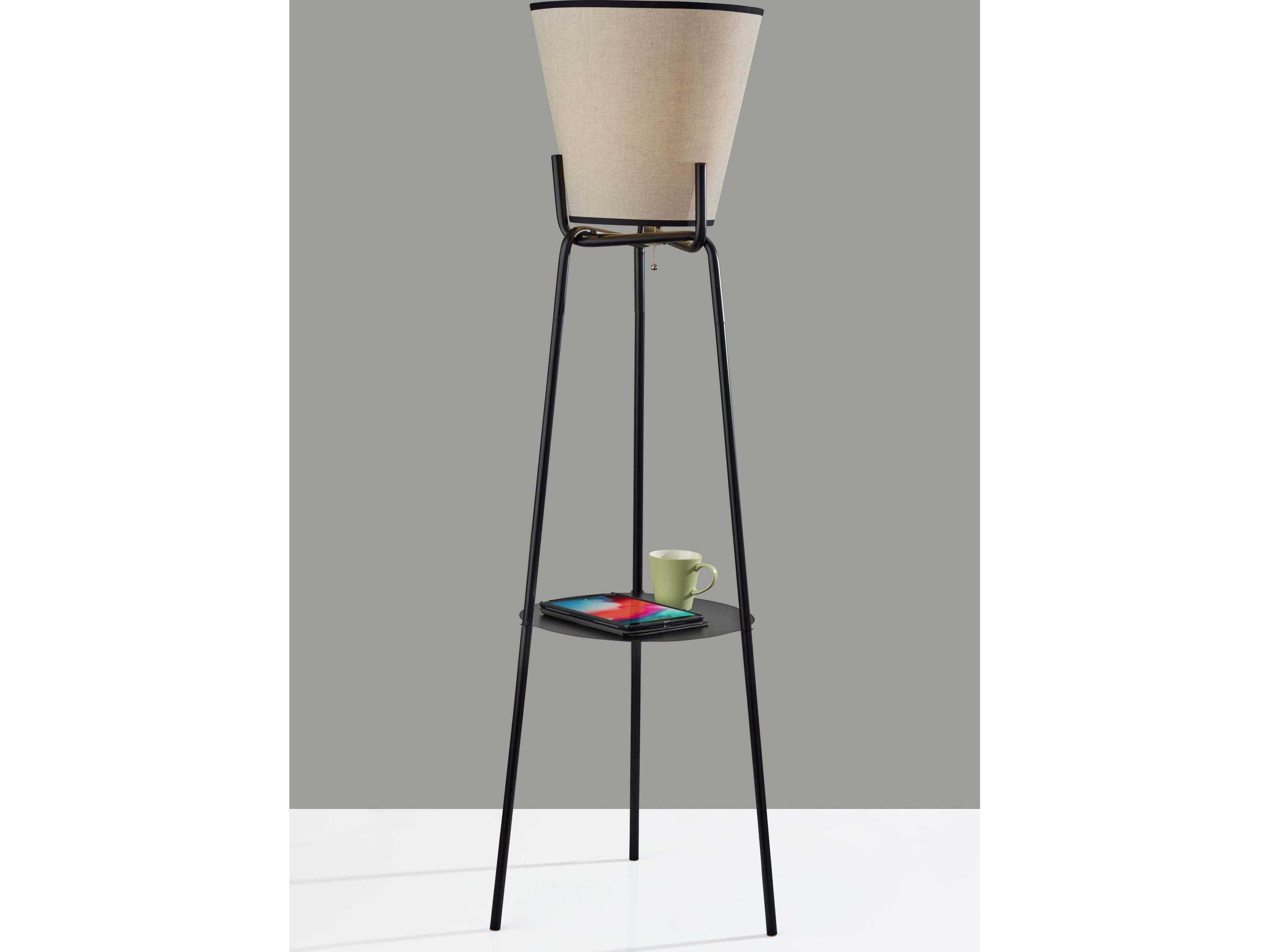 Adesso Zeek Black Cream Textured Fabric With Trim Traditional Floor Lamp