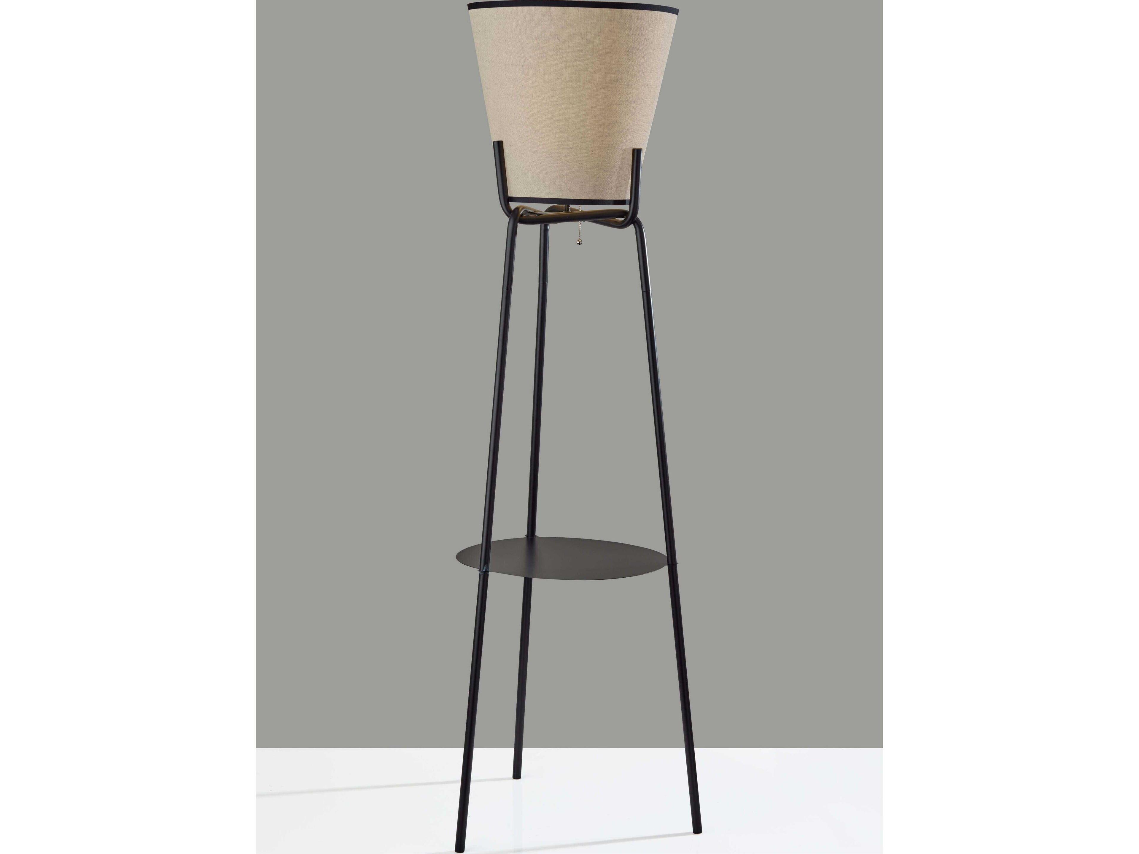 Adesso Zeek Black Cream Textured Fabric With Trim Traditional Floor Lamp