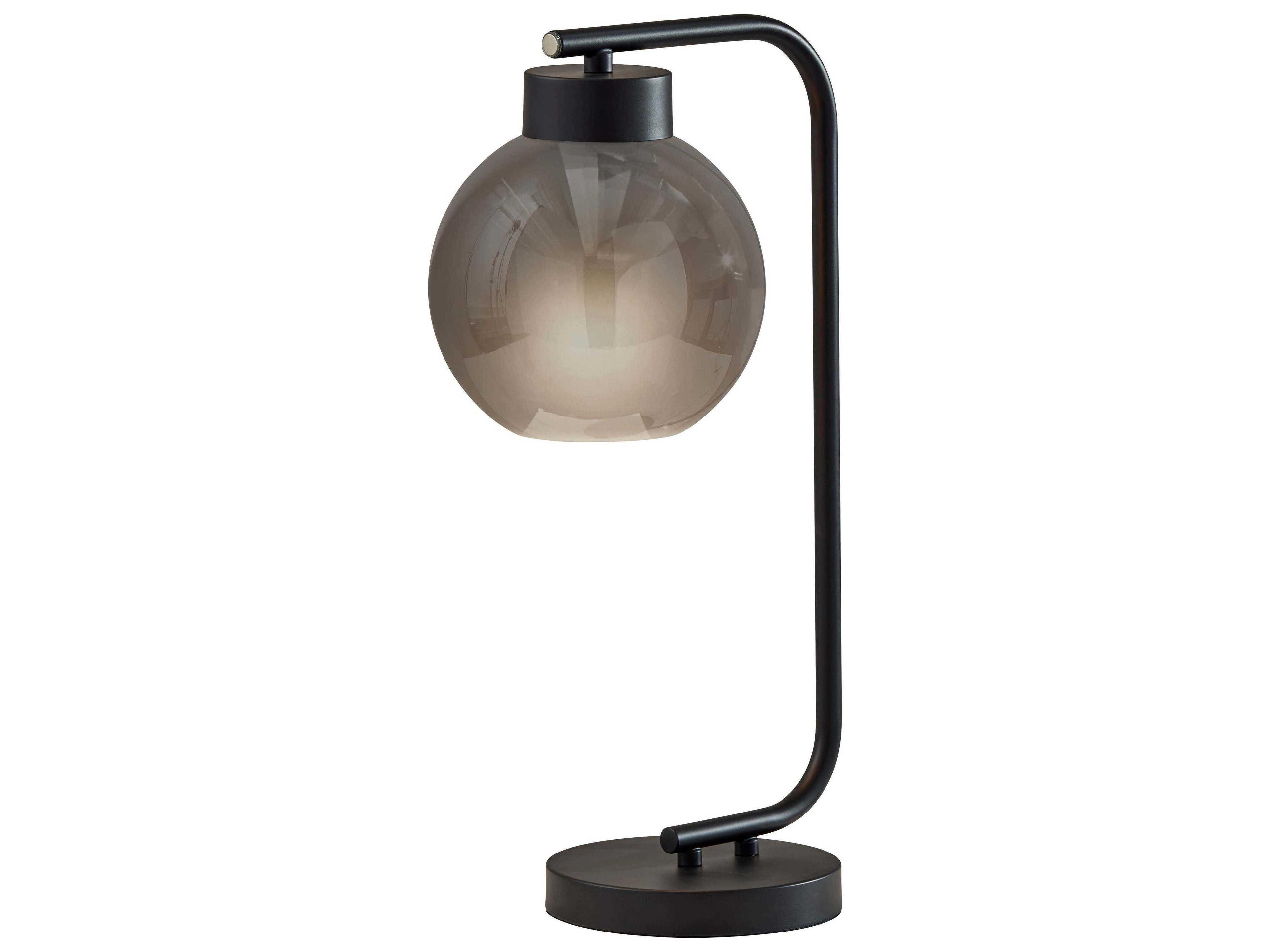 Atticus Table Lamp in Black with Smoked Glass Shade