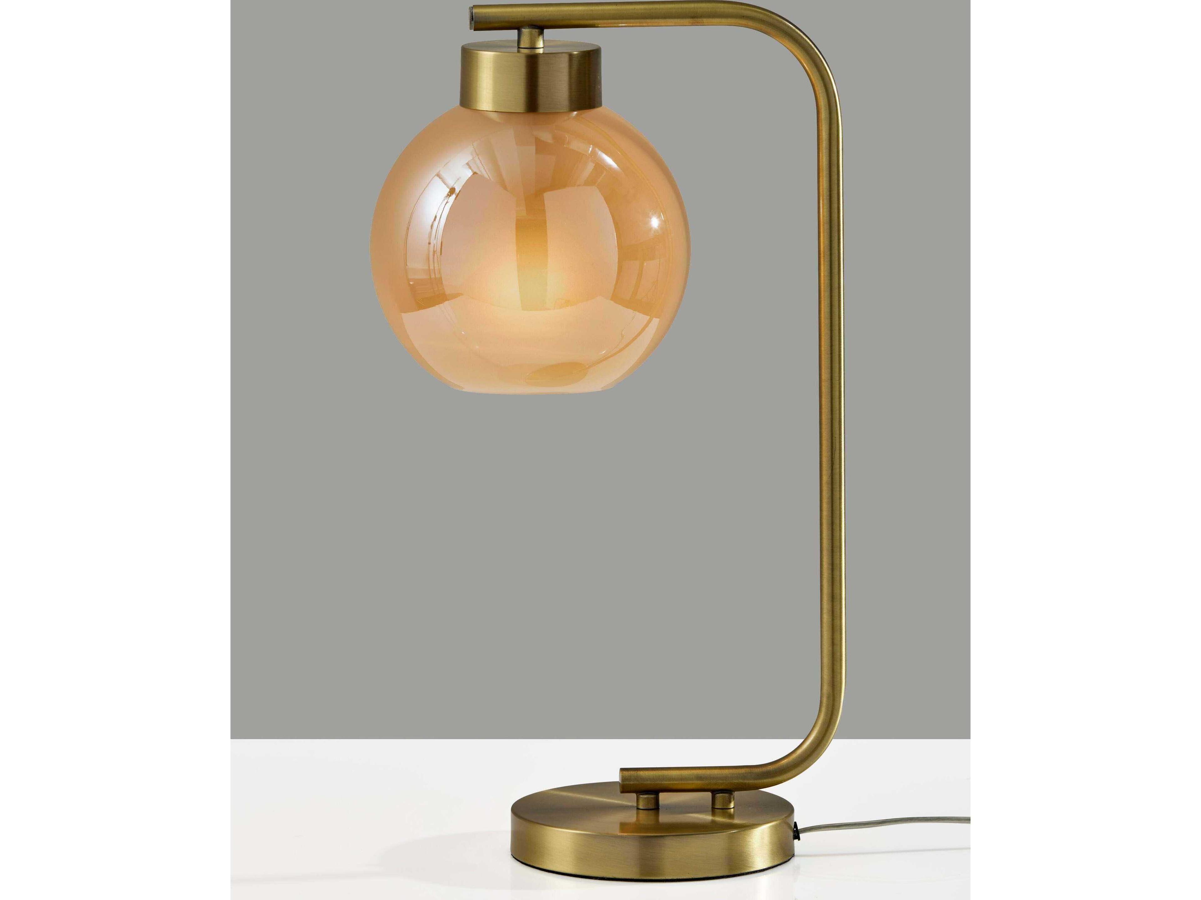 Adesso Atticus Antique Brass Amber Glosted Glass Table Lamp
