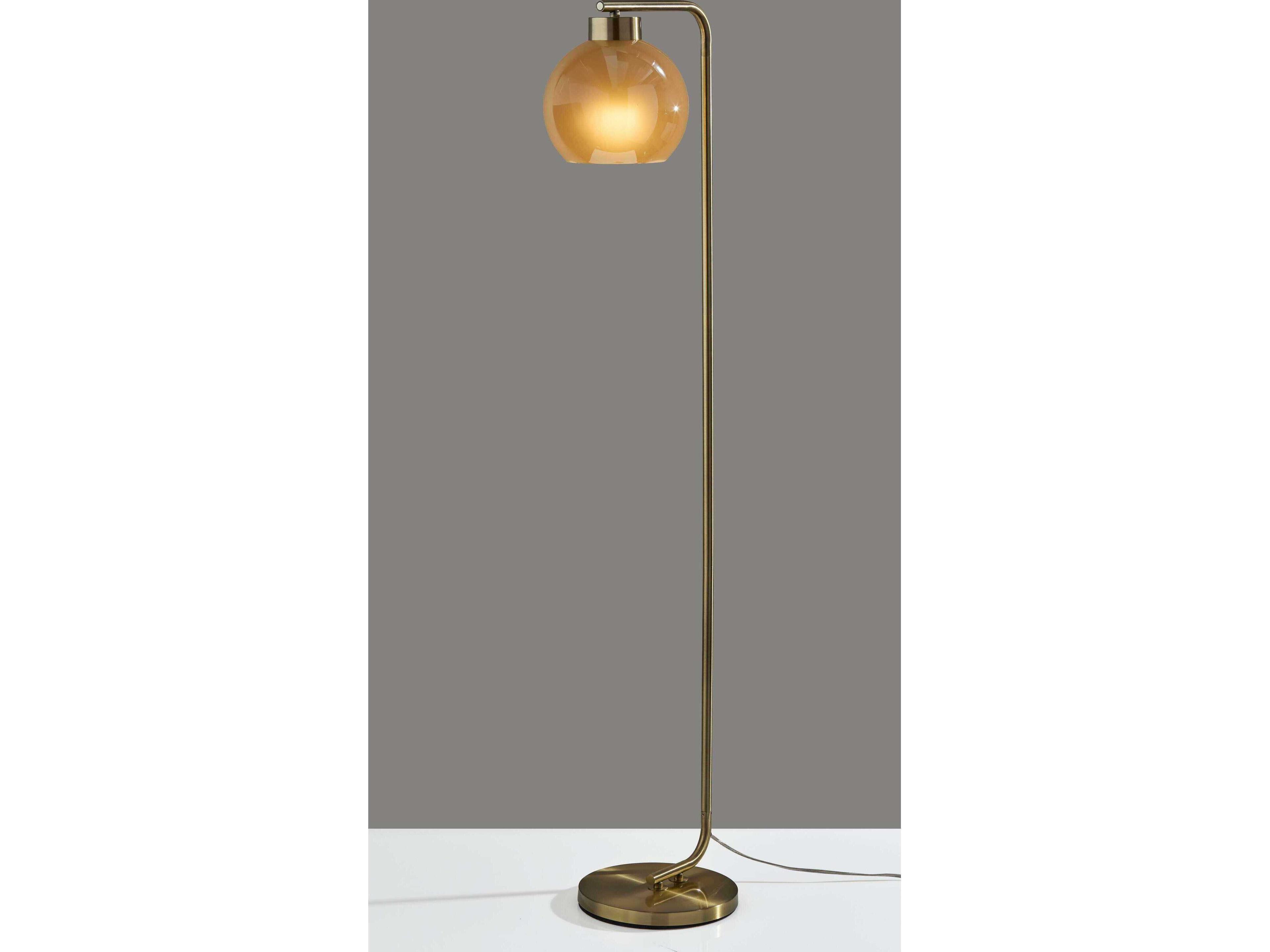 Adesso Atticus Antique Brass Amber Glosted Glass Floor Lamp