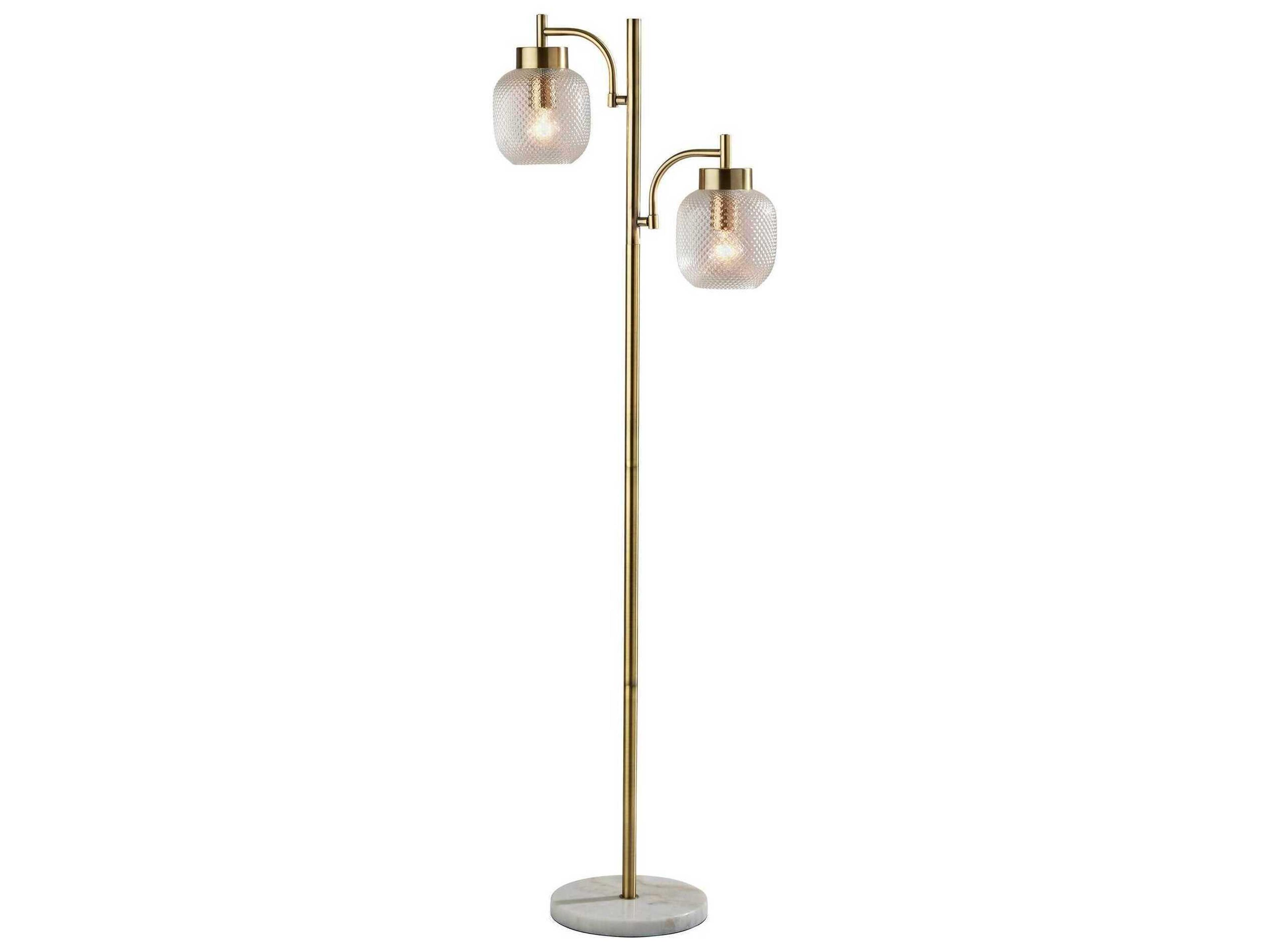 Natasha Floor Lamp in Antique Brass with Textured Glass