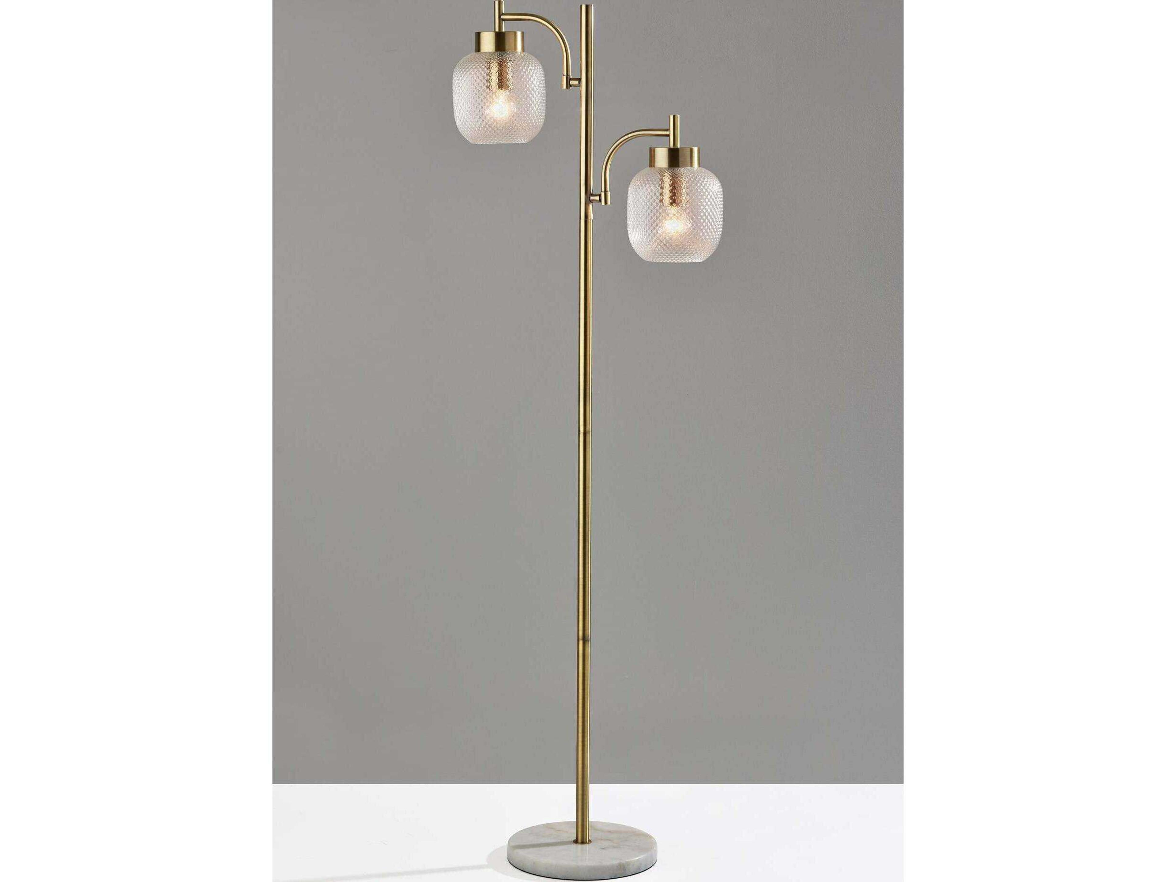 Adesso Natasha Antique Brass Clear Textured Glass Floor Lamp