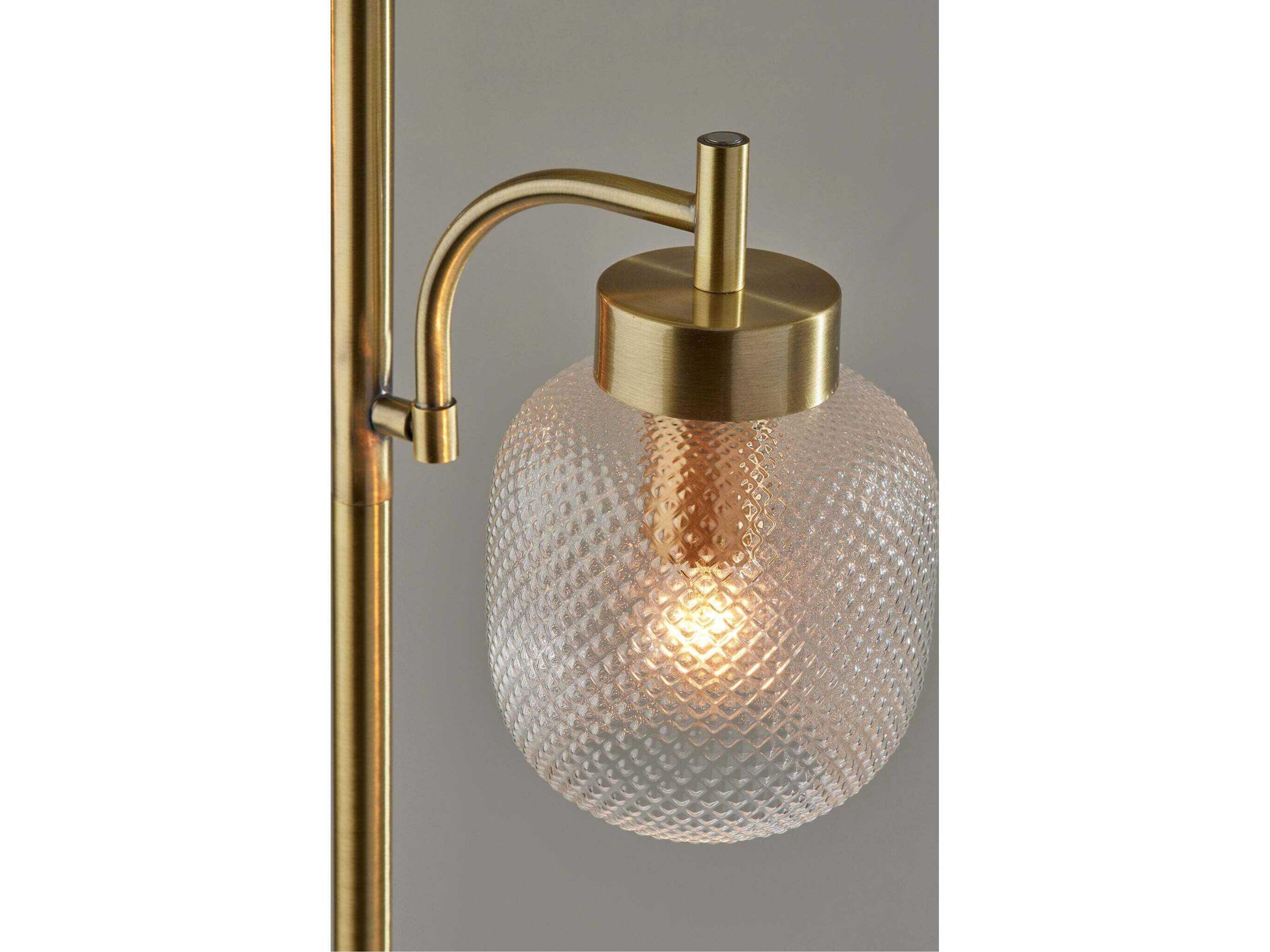 Adesso Natasha Antique Brass Clear Textured Glass Floor Lamp