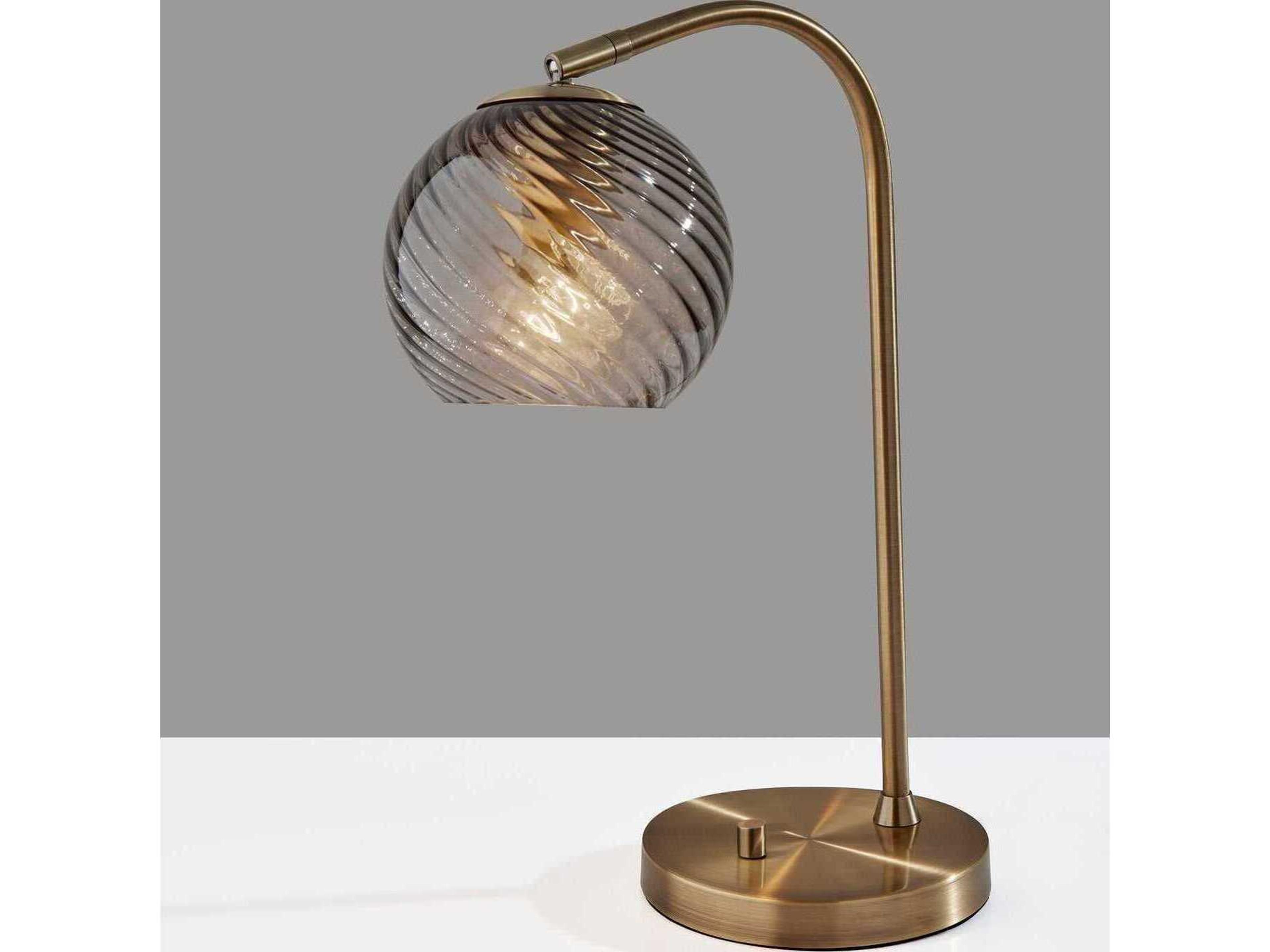 Adesso Camden Antique Brass Smoked Swirled Glass Desk Lamp