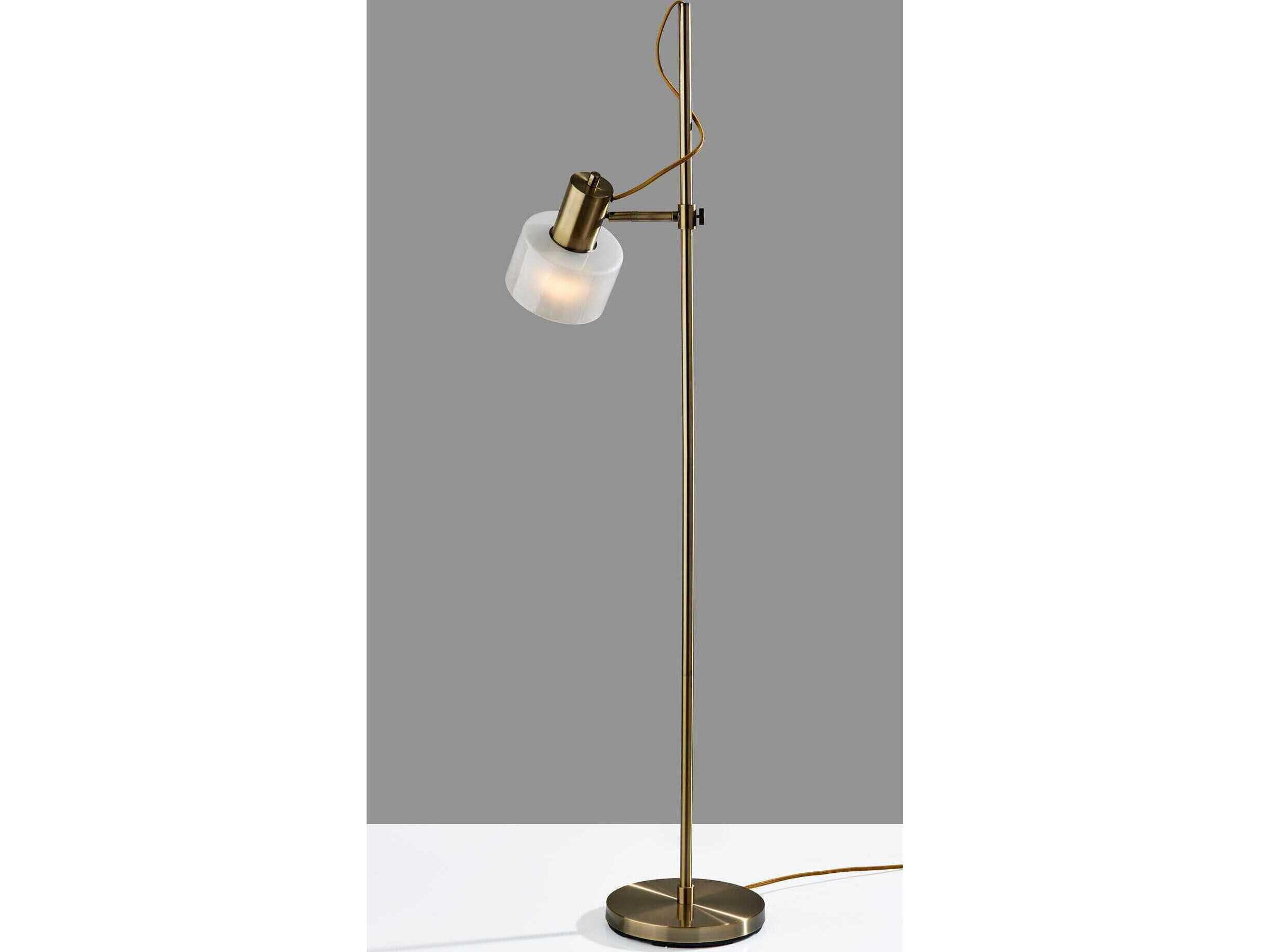 Adesso Rhodes Antique Brass White Glosted Glass Floor Lamp