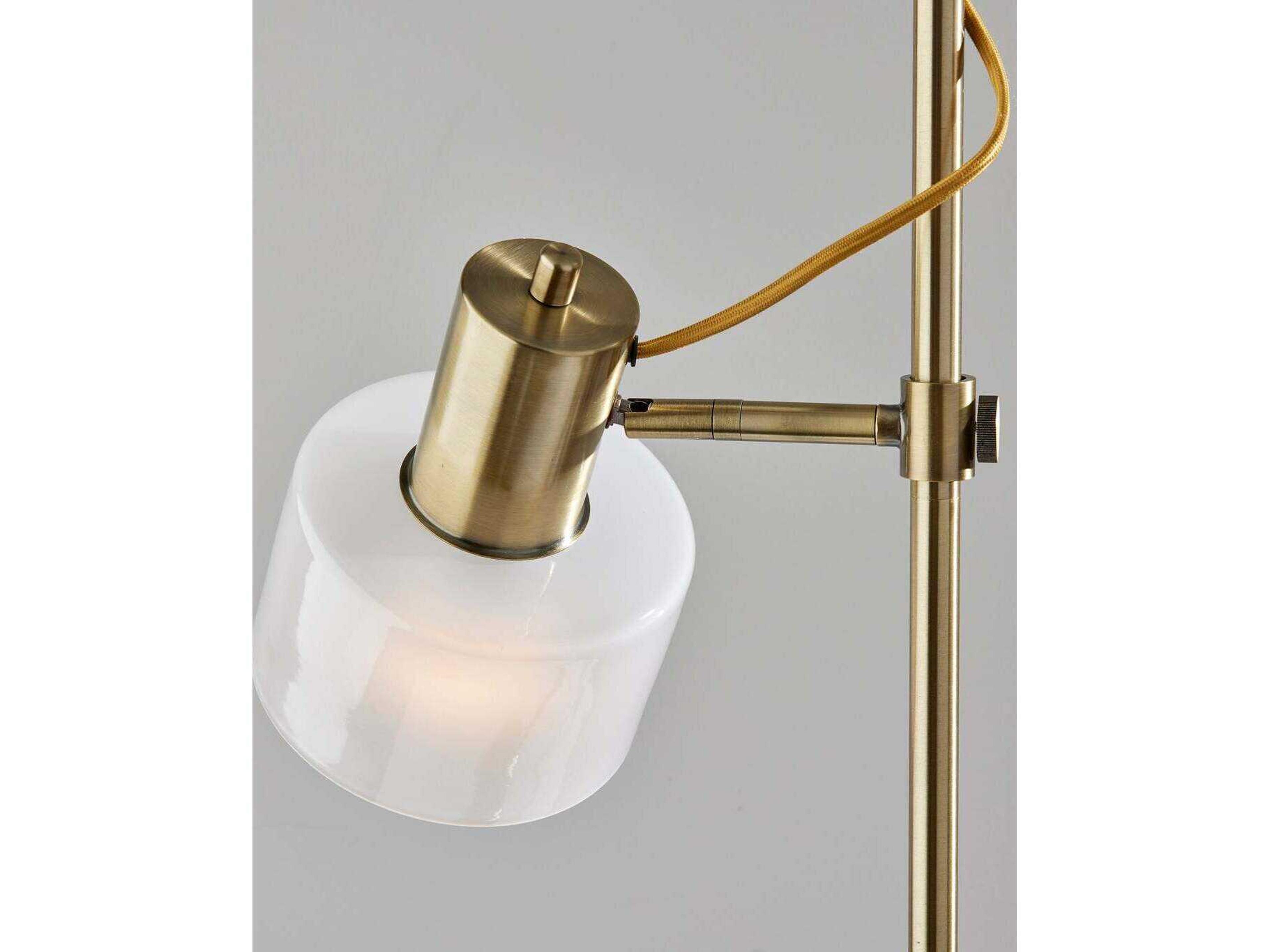 Adesso Rhodes Antique Brass White Glosted Glass Floor Lamp