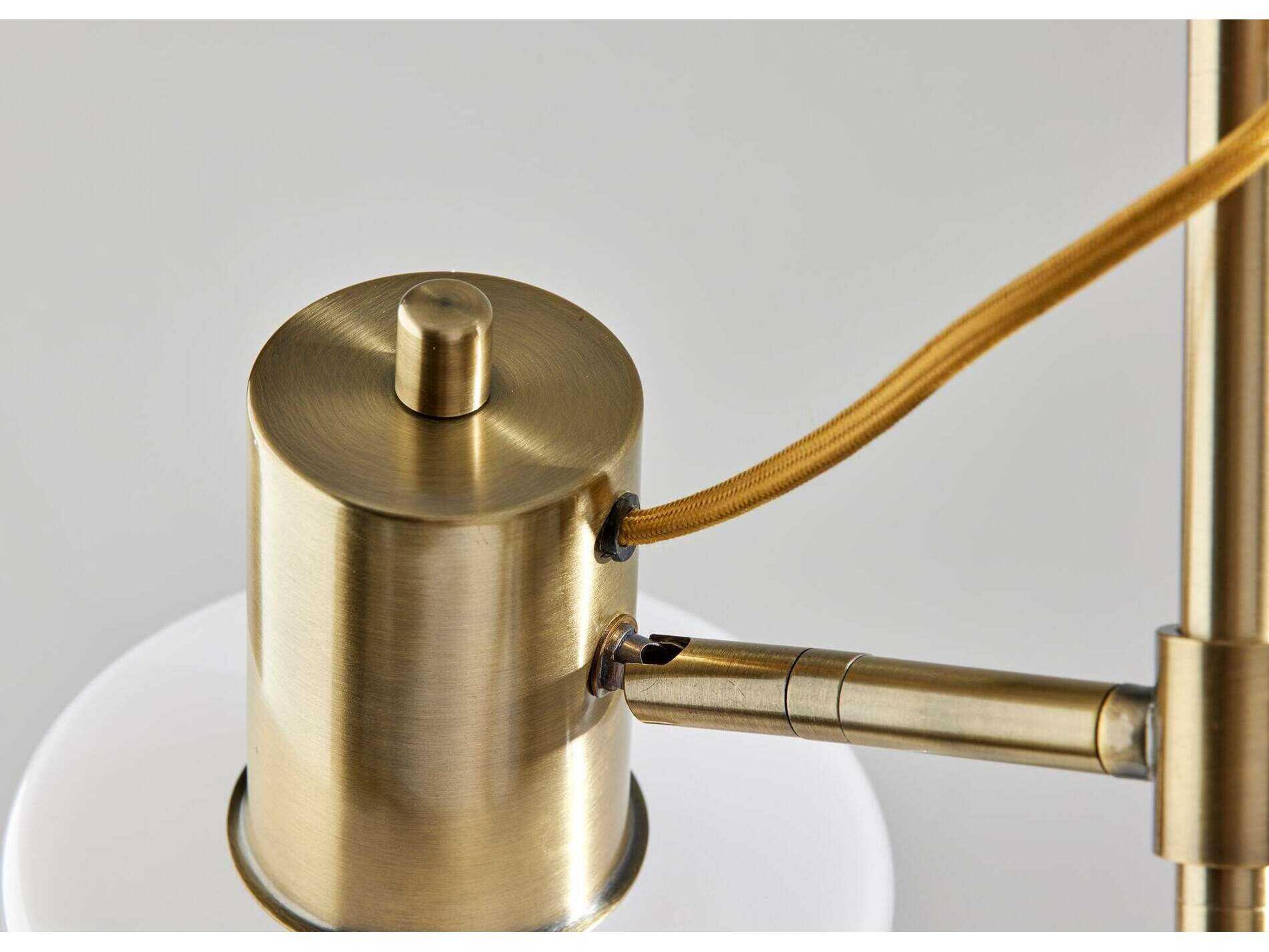 Adesso Rhodes Antique Brass White Glosted Glass Floor Lamp