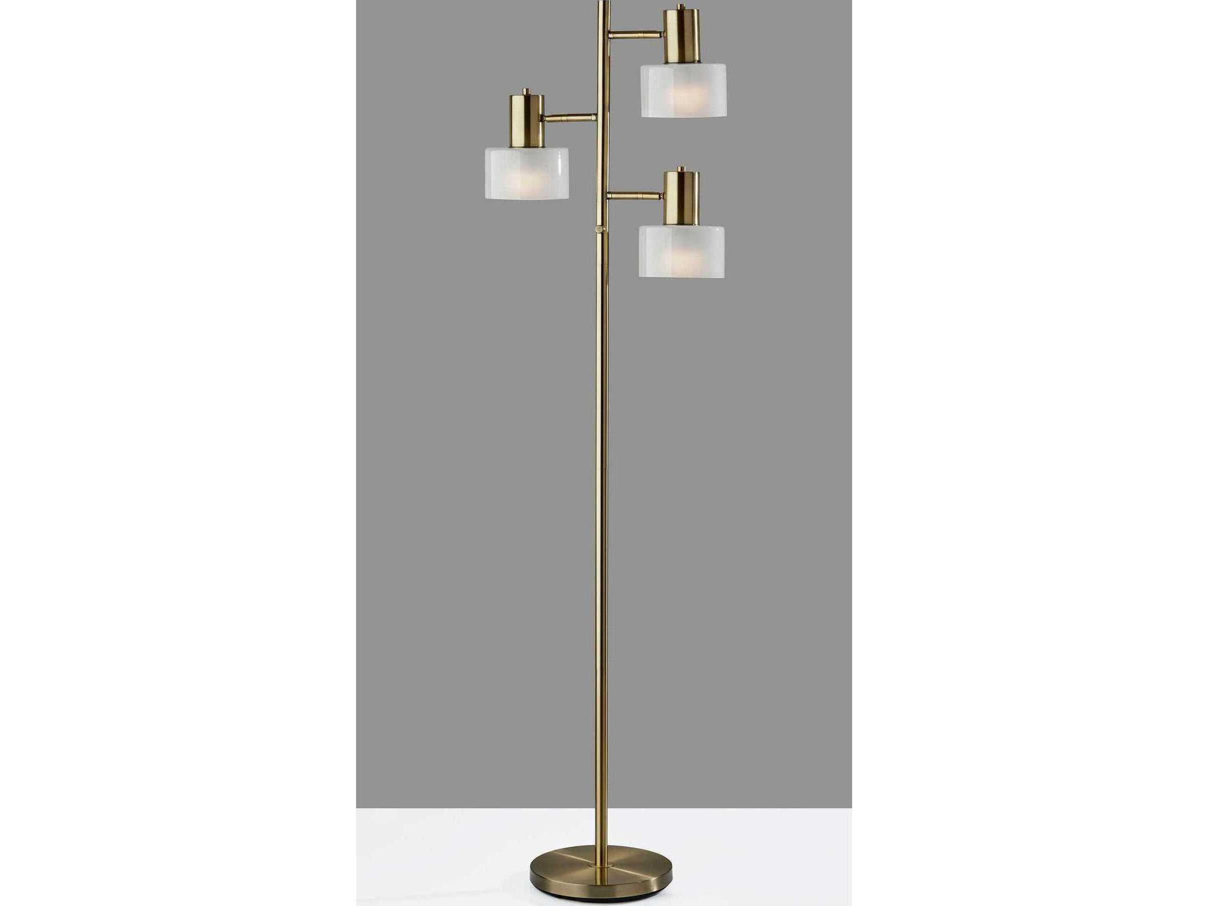 Adesso Rhodes Antique Brass White Glosted Glass Floor Lamp