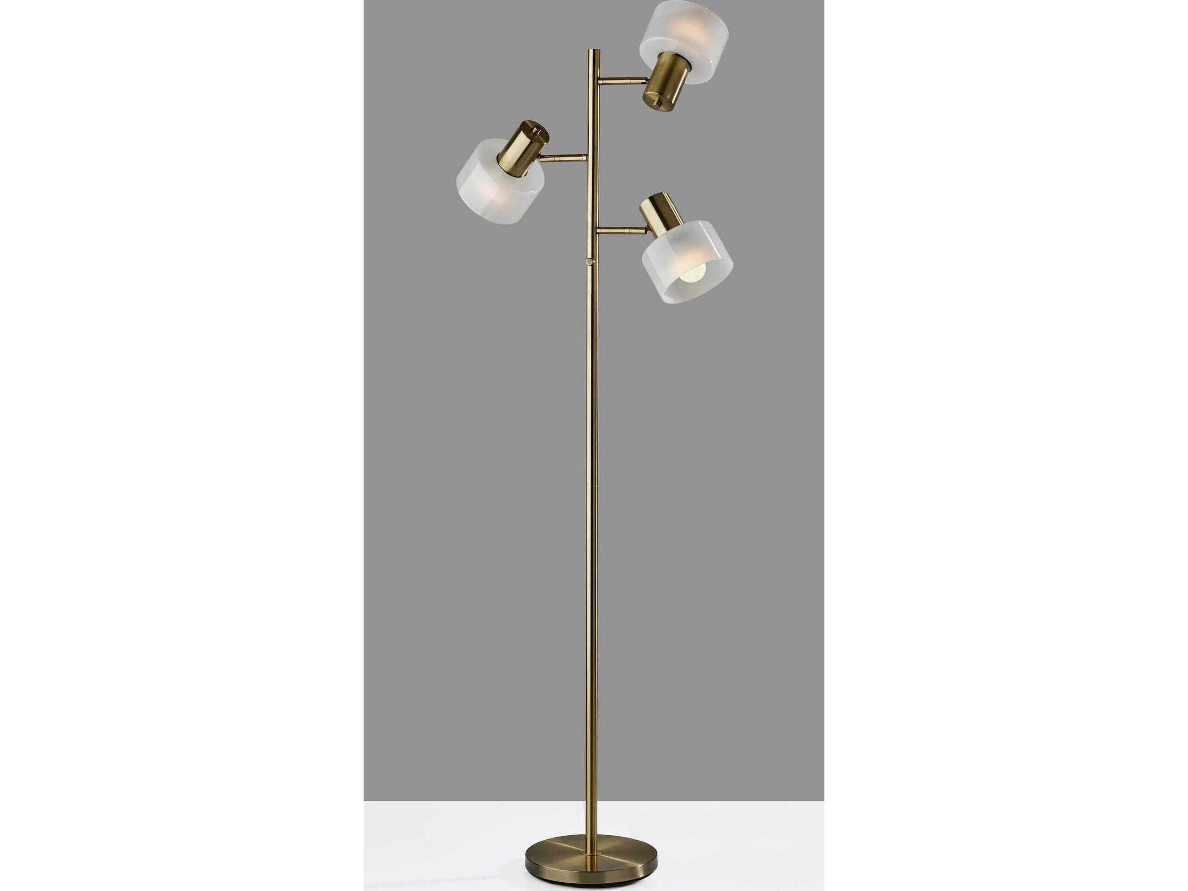 Adesso Rhodes Antique Brass White Glosted Glass Floor Lamp