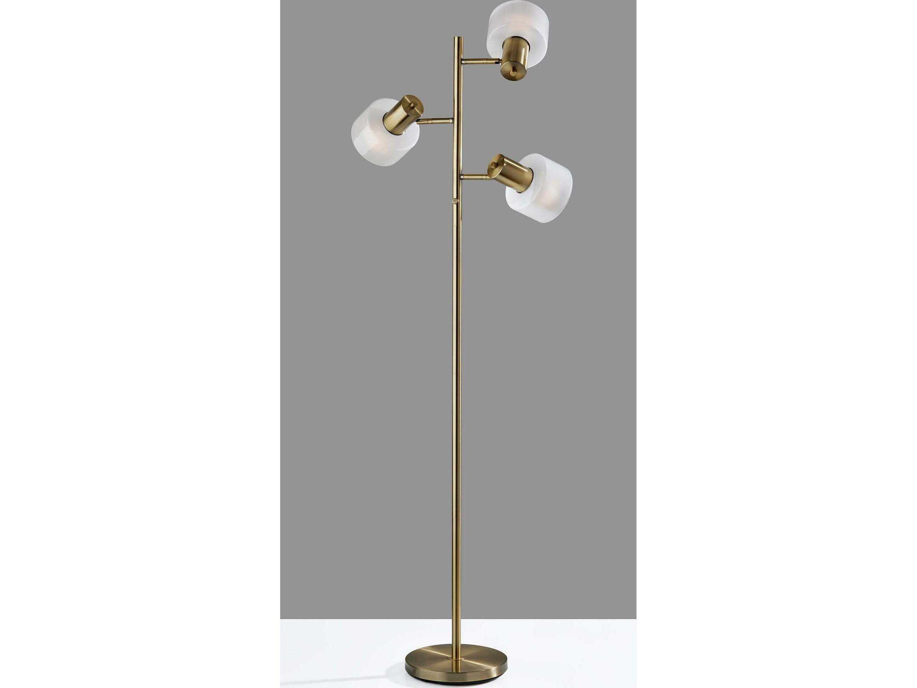 Adesso Rhodes Antique Brass White Glosted Glass Floor Lamp