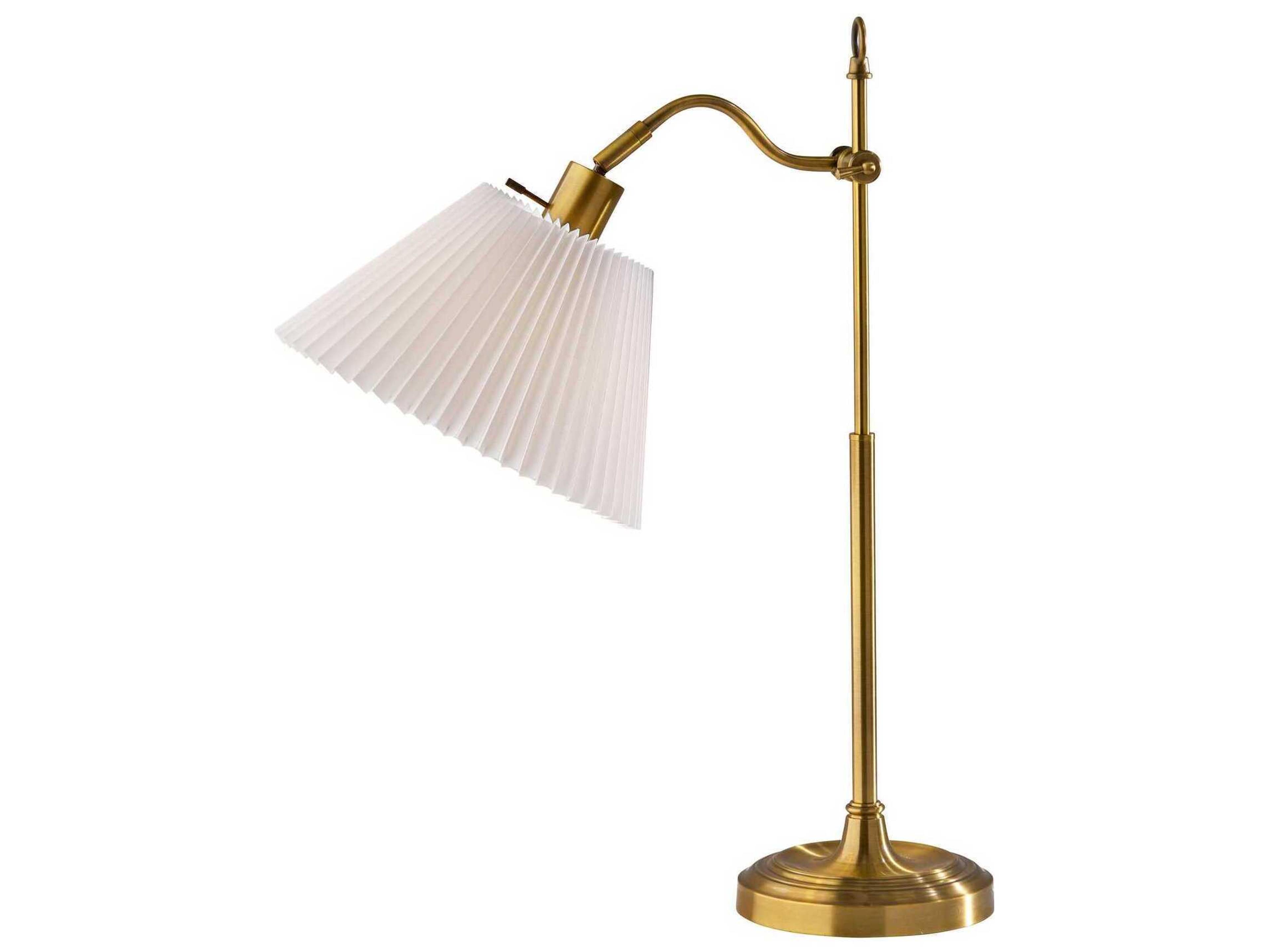 Derby Table Lamp in Antique Brass with Pleated Fabric Shade
