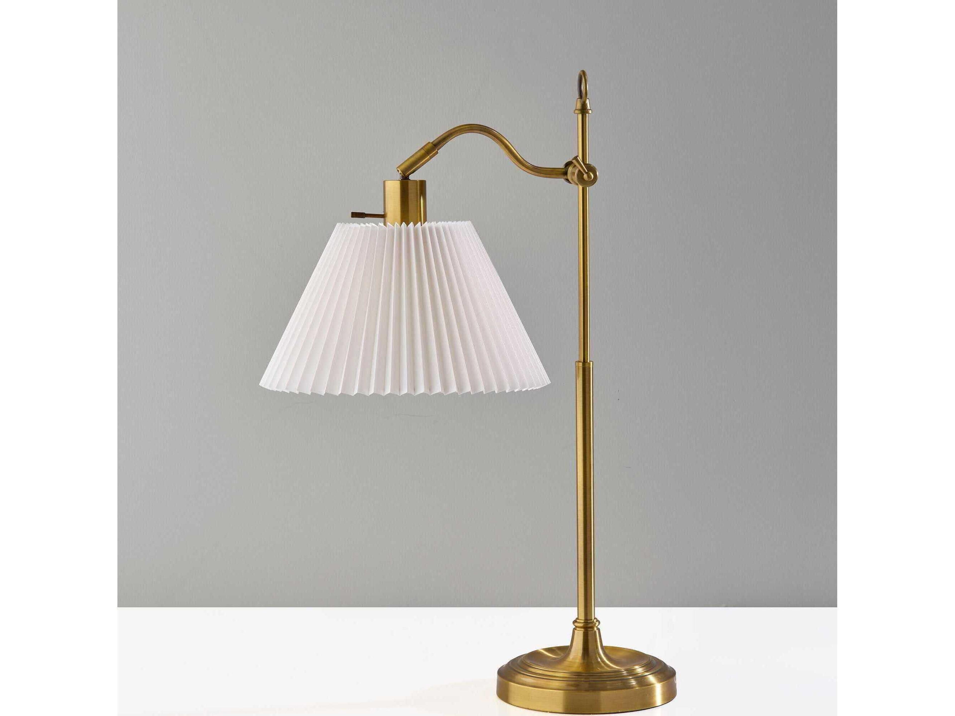 Adesso Derby Antique Brass White Pleated Buffet Lamp