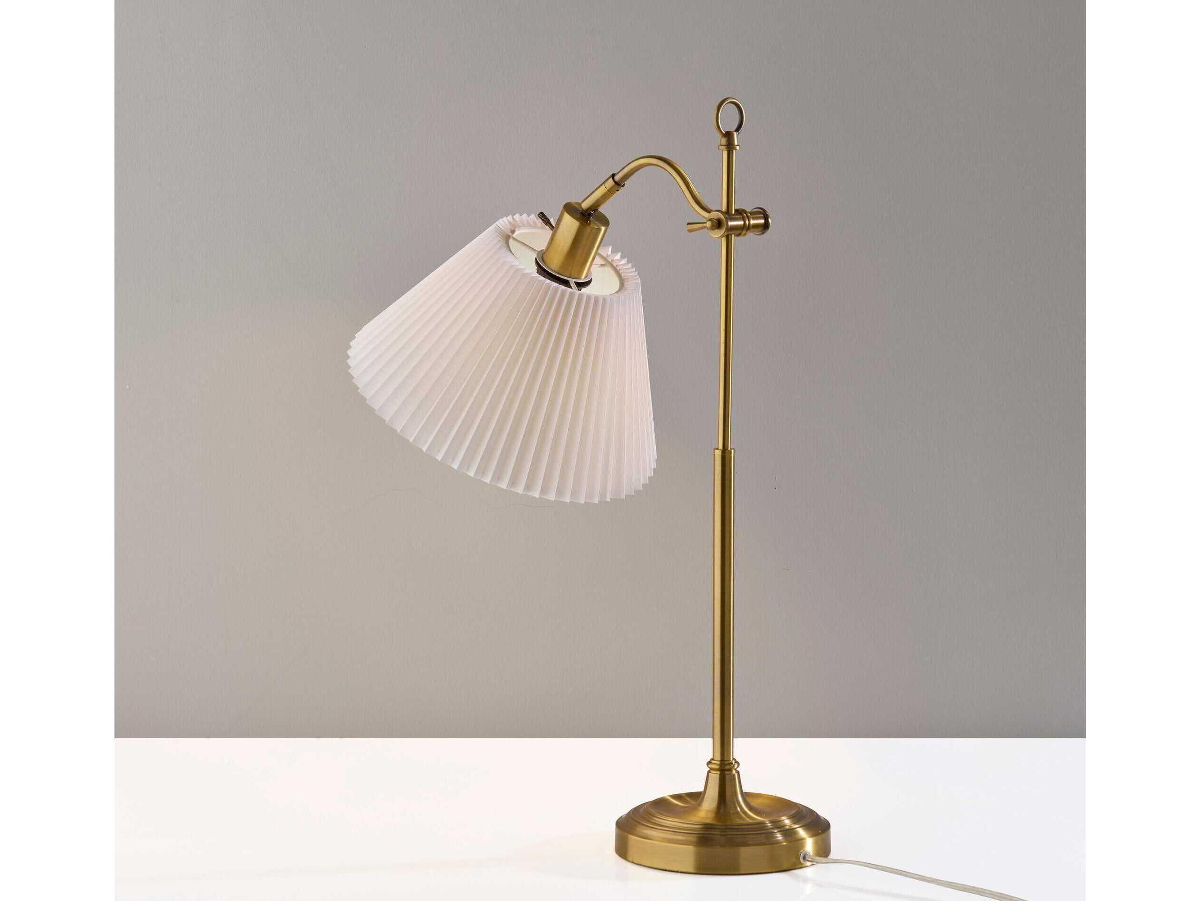 Adesso Derby Antique Brass White Pleated Buffet Lamp