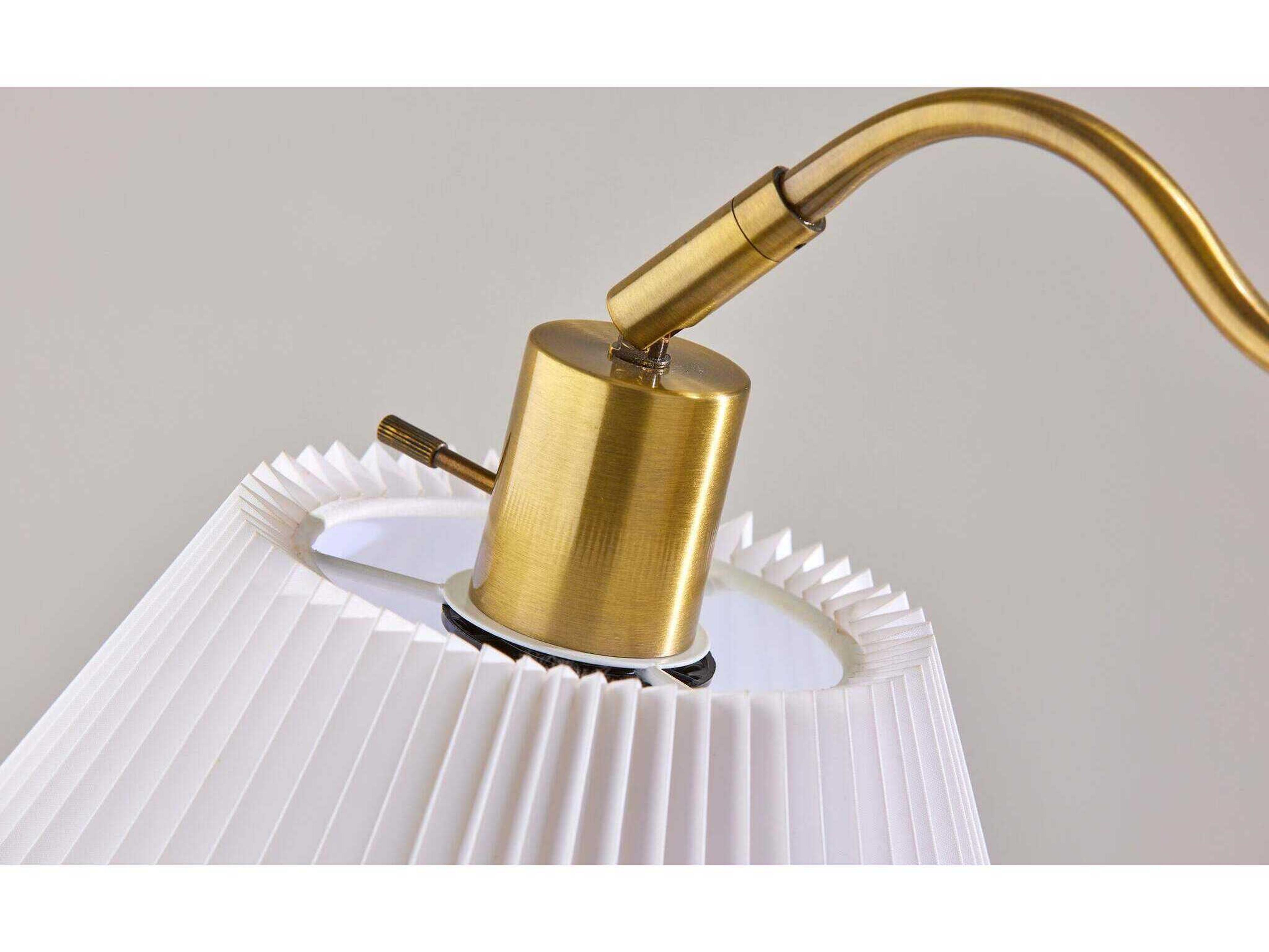 Adesso Derby Antique Brass White Pleated Buffet Lamp