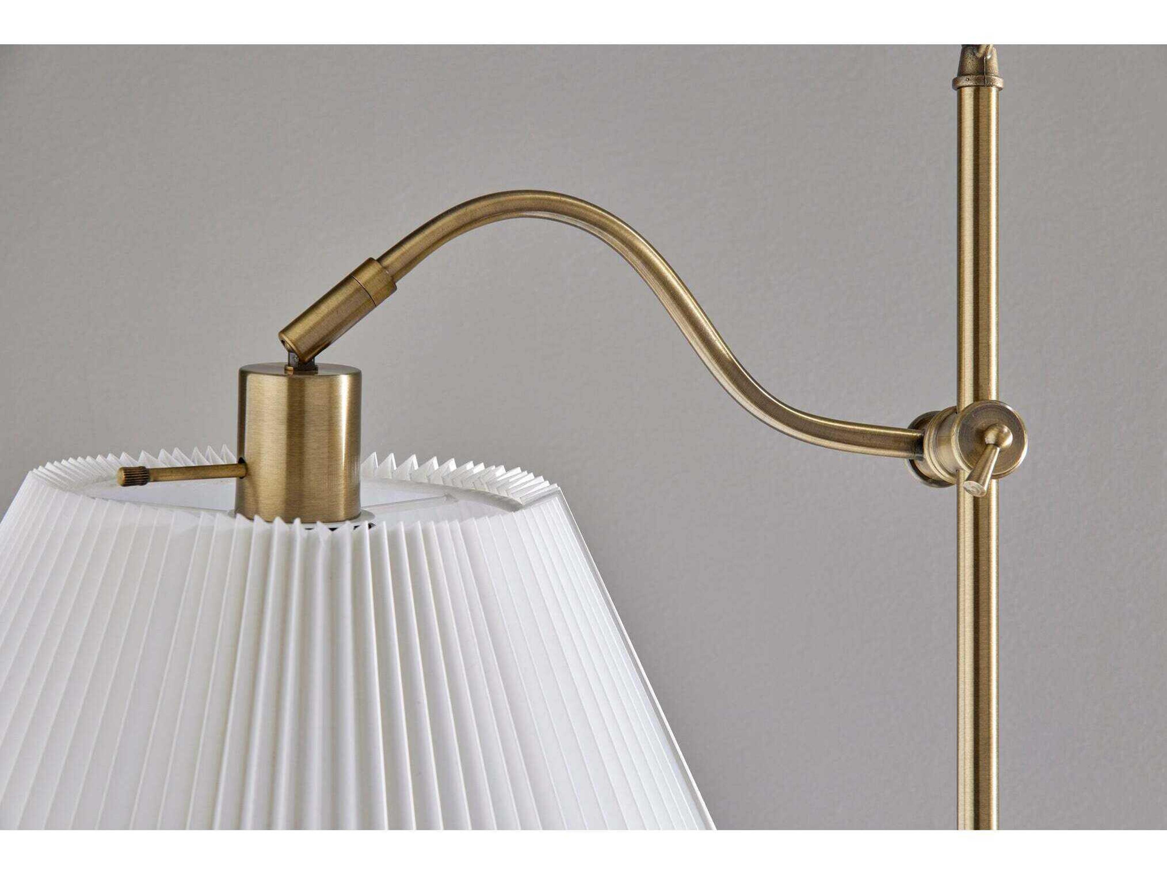 Adesso Derby Antique Brass White Pleated Floor Lamp