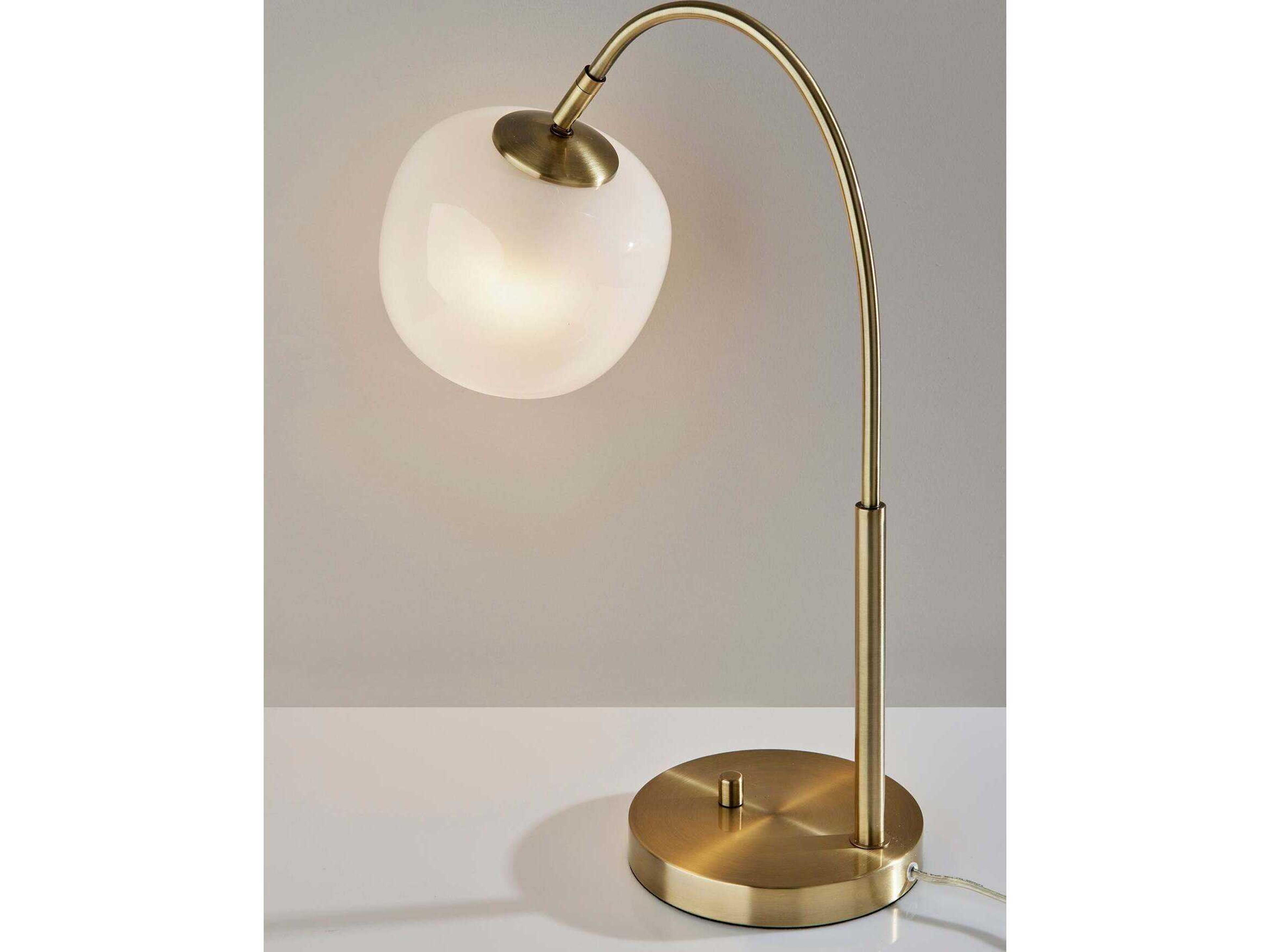 Adesso Magnolia Antique Brass White Glosted Glass Table Lamp