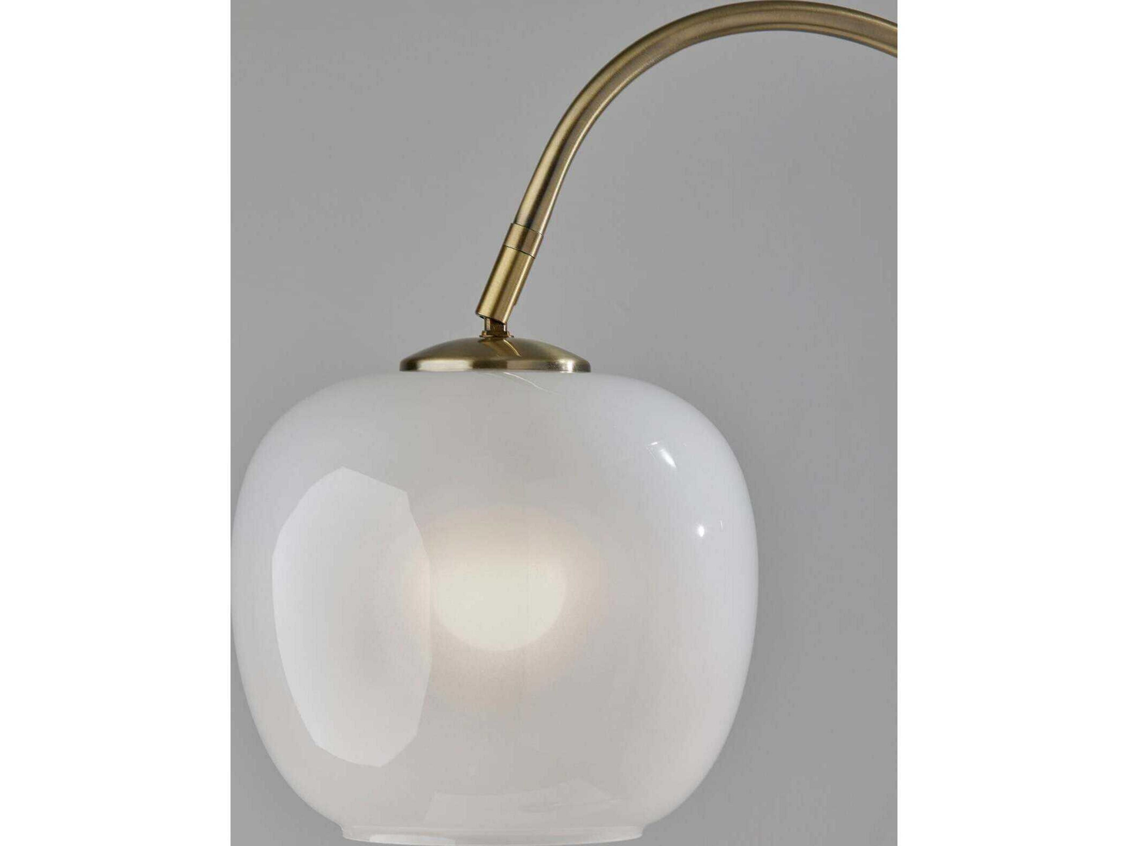 Adesso Magnolia Antique Brass White Glosted Glass Floor Lamp