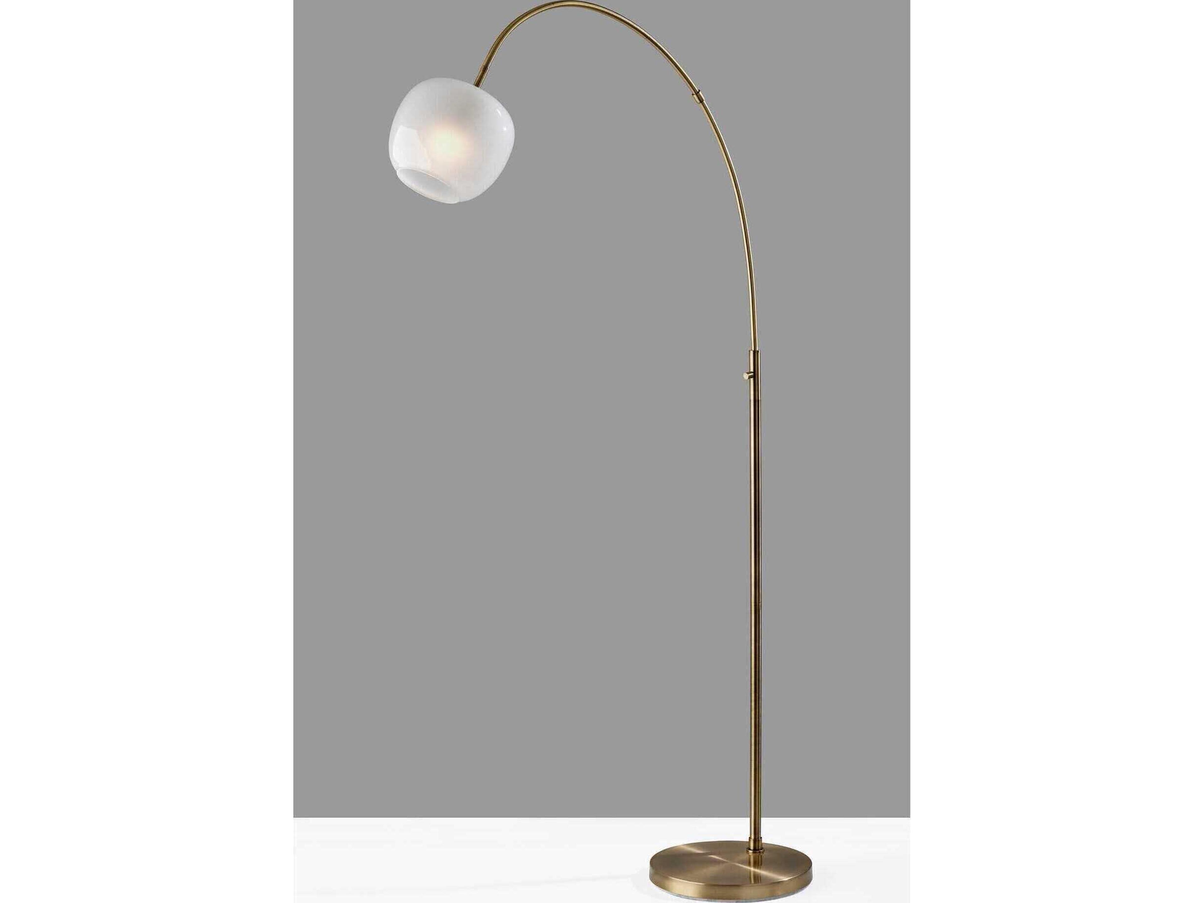 Adesso Magnolia Antique Brass White Glosted Glass Floor Lamp