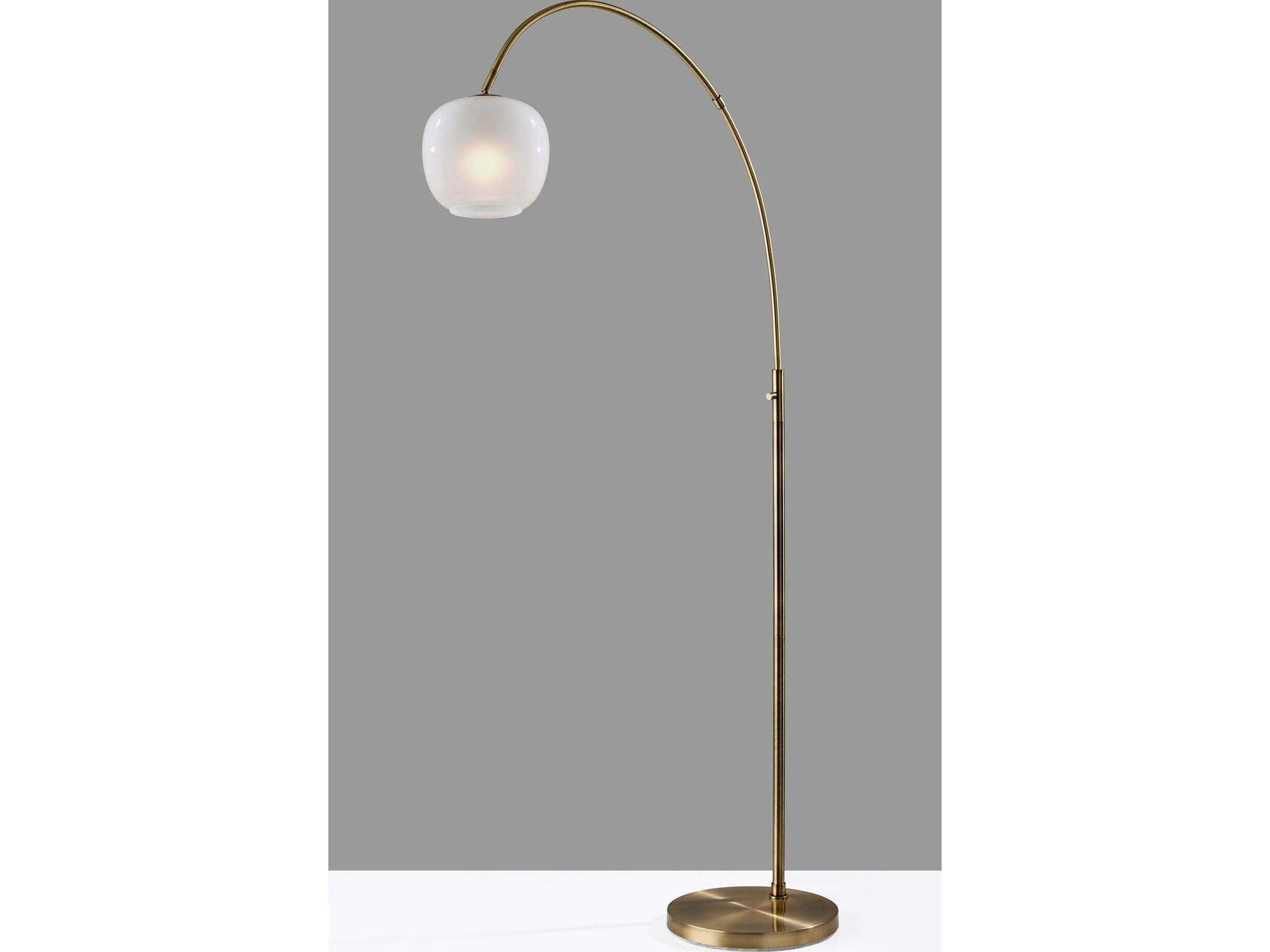Adesso Magnolia Antique Brass White Glosted Glass Floor Lamp