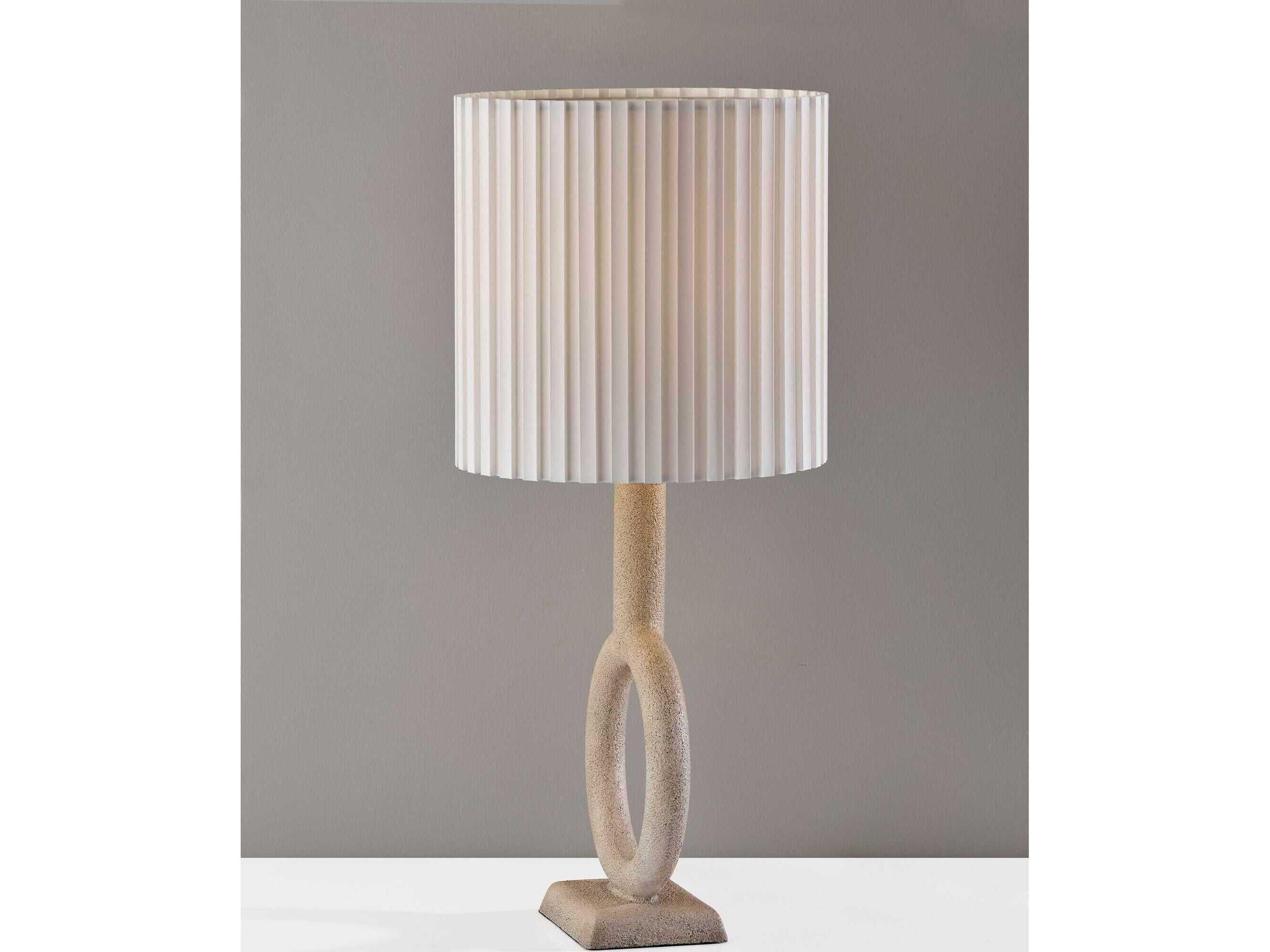 Adesso Elizabeth Painted Stone Texture White Box Pleated Off Buffet Lamp