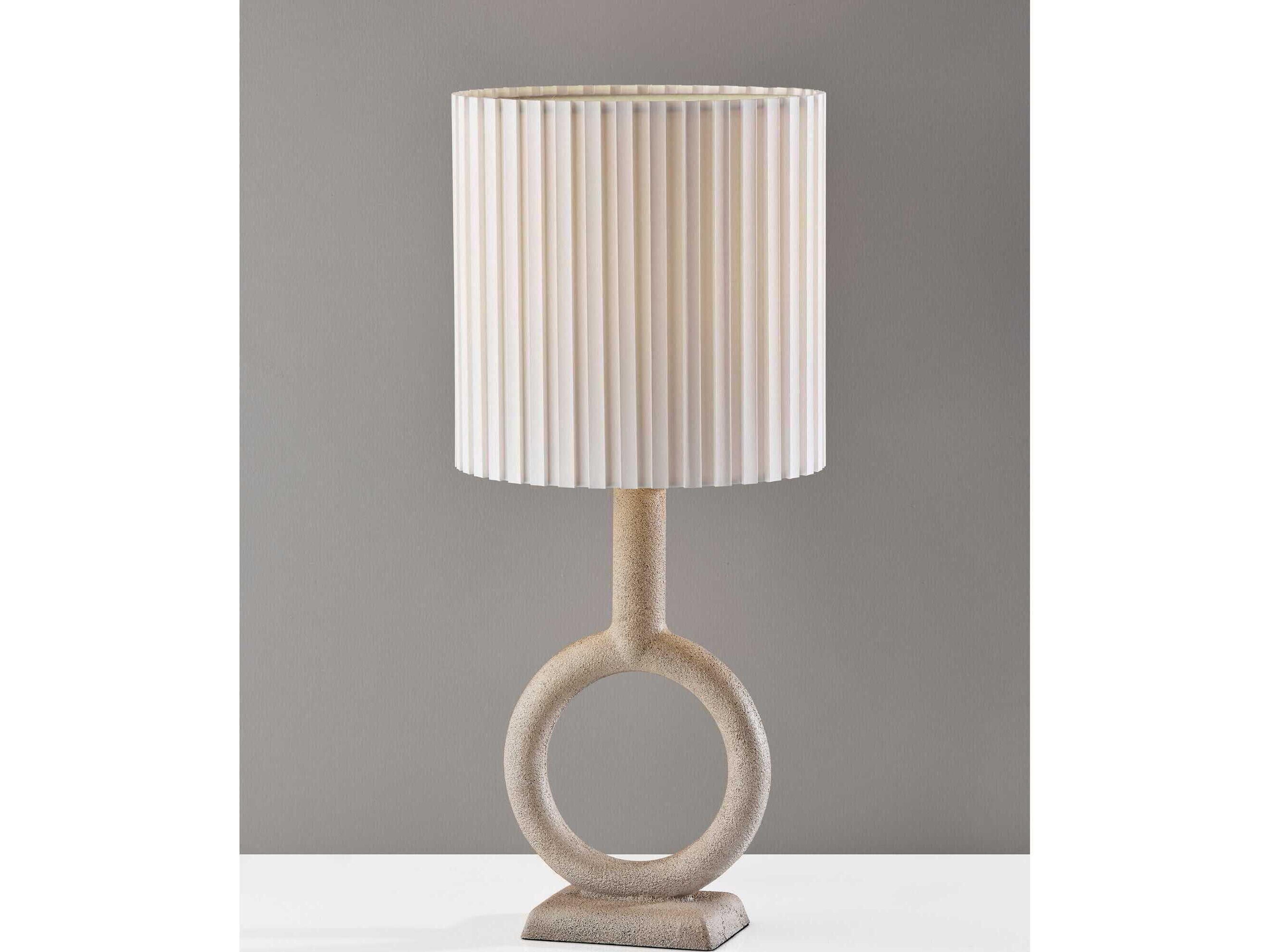 Adesso Elizabeth Painted Stone Texture White Box Pleated Off Buffet Lamp