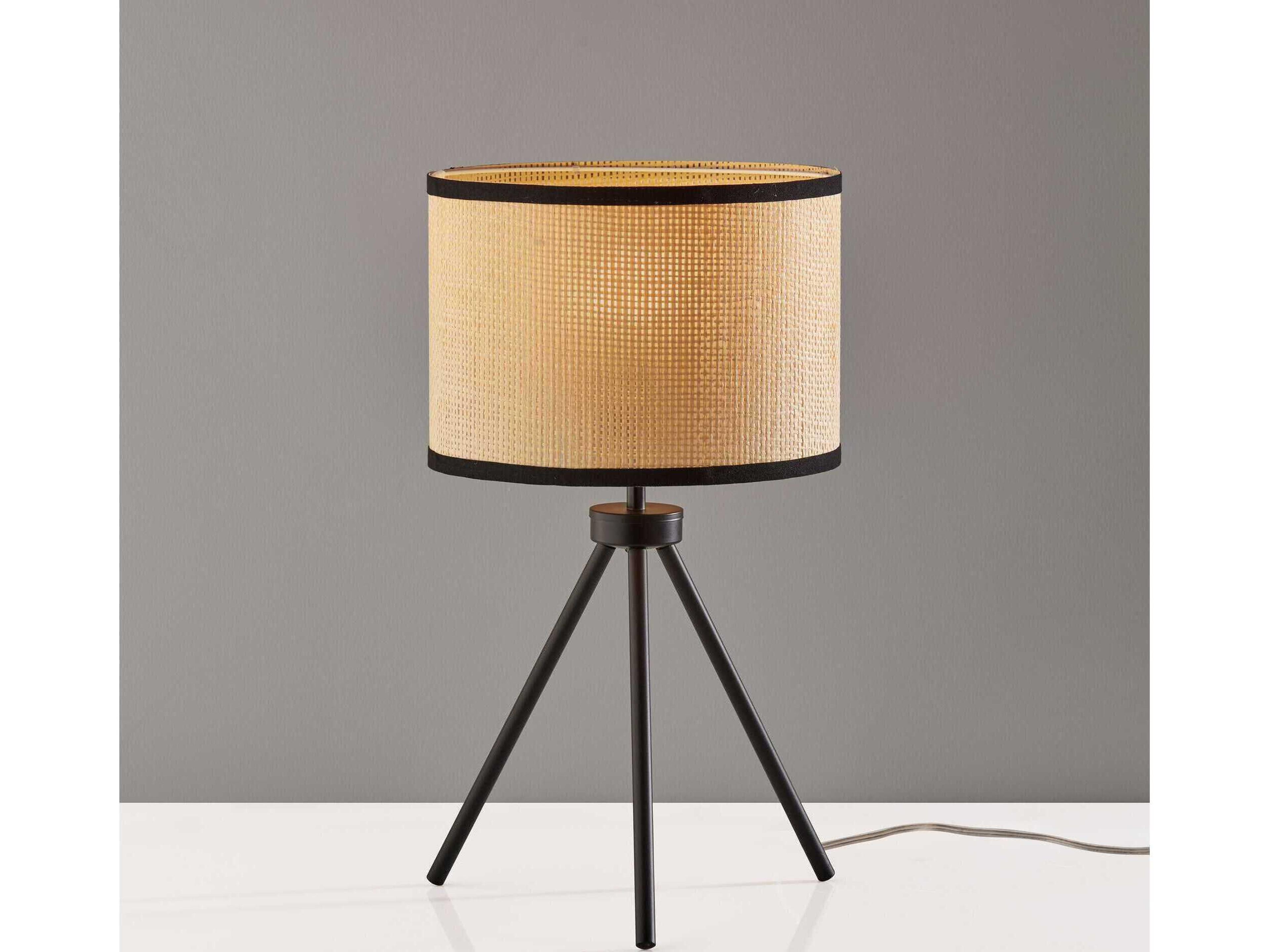 Adesso Raven Black Natural Woven Paper With Trim Table Lamp