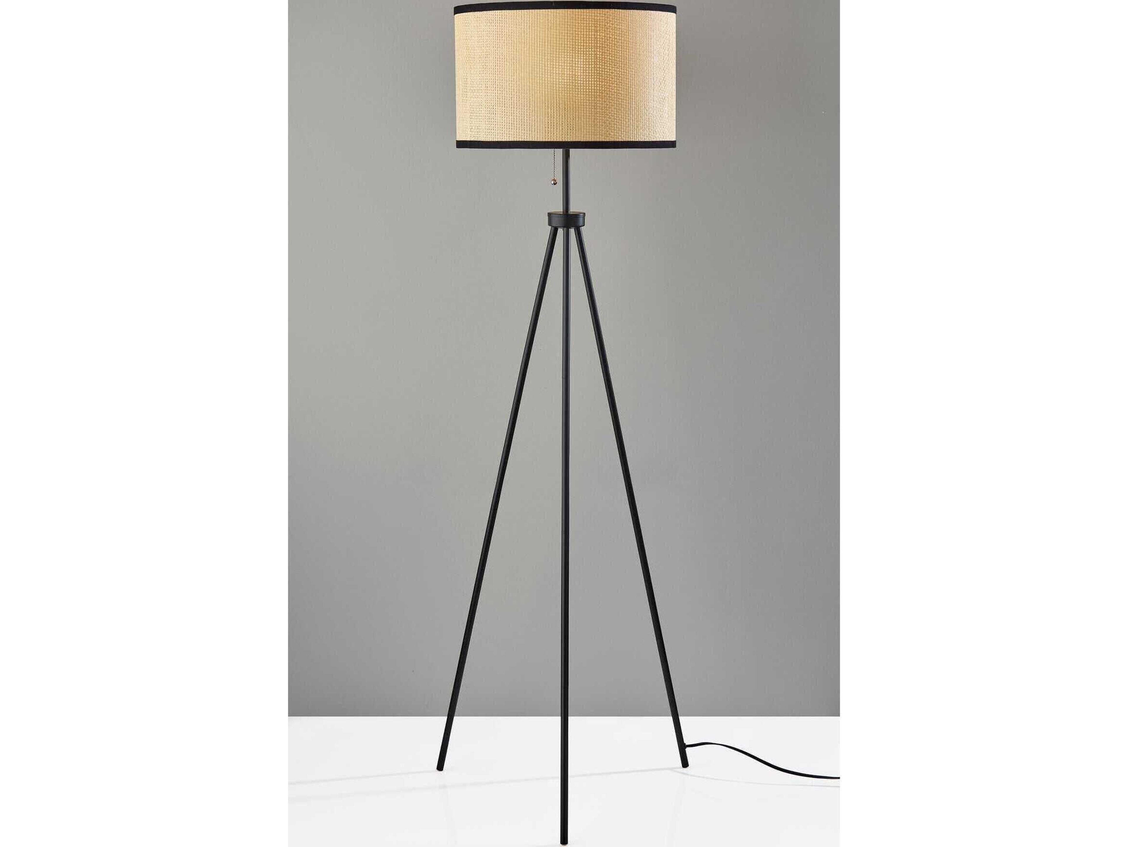 Adesso Raven Black Natural Woven Paper With Trim Floor Lamp
