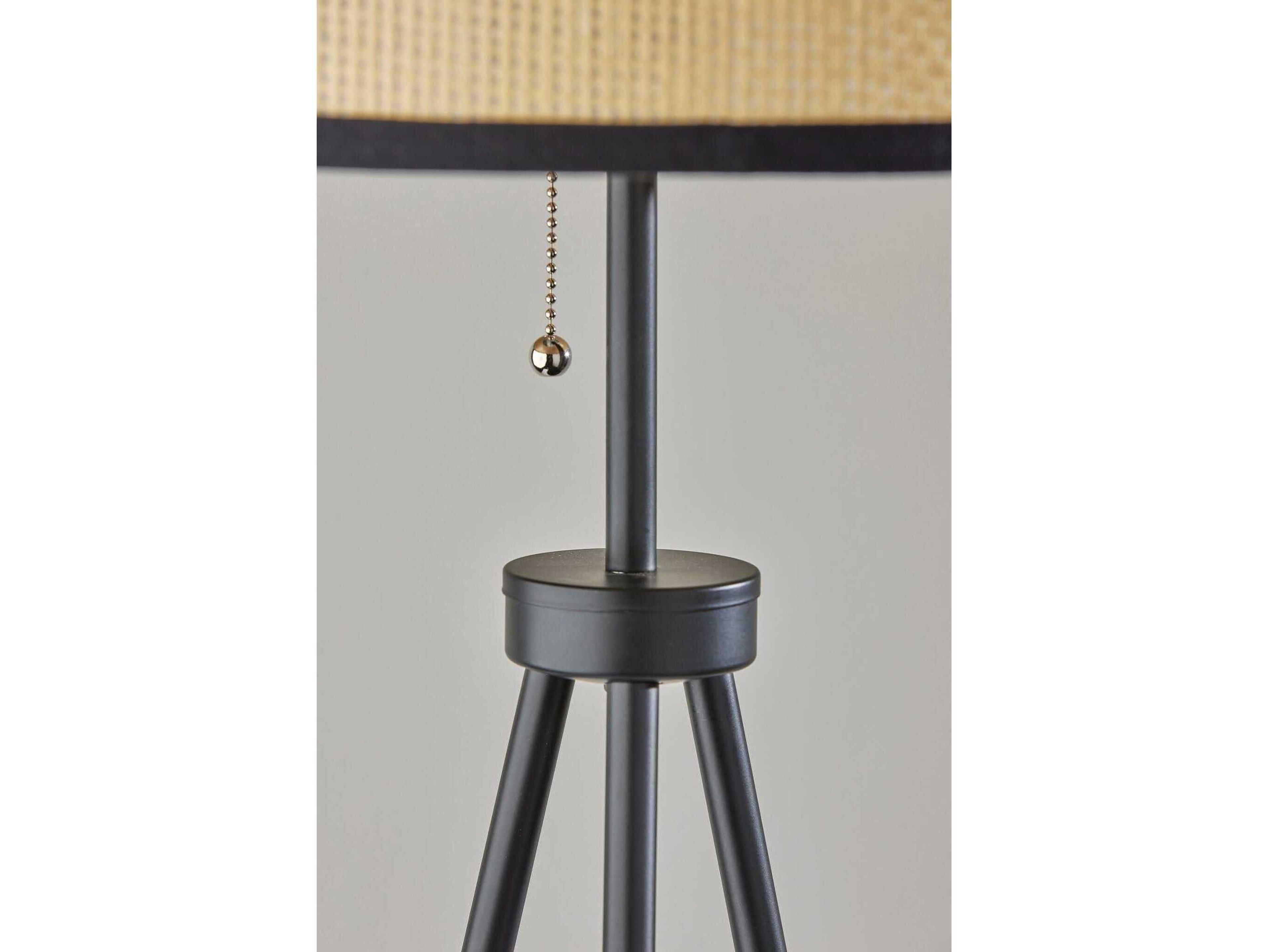 Adesso Raven Black Natural Woven Paper With Trim Floor Lamp