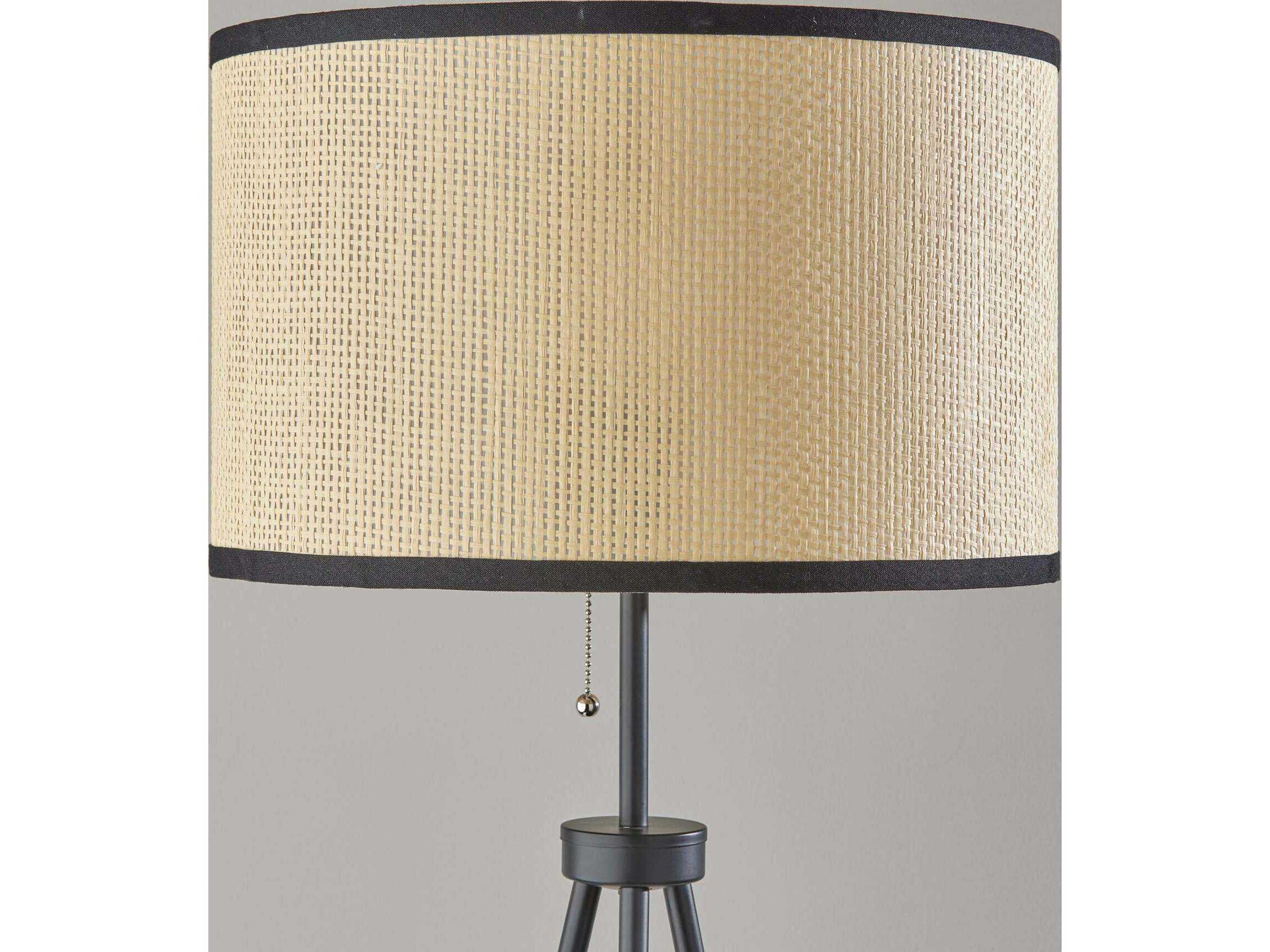 Adesso Raven Black Natural Woven Paper With Trim Floor Lamp