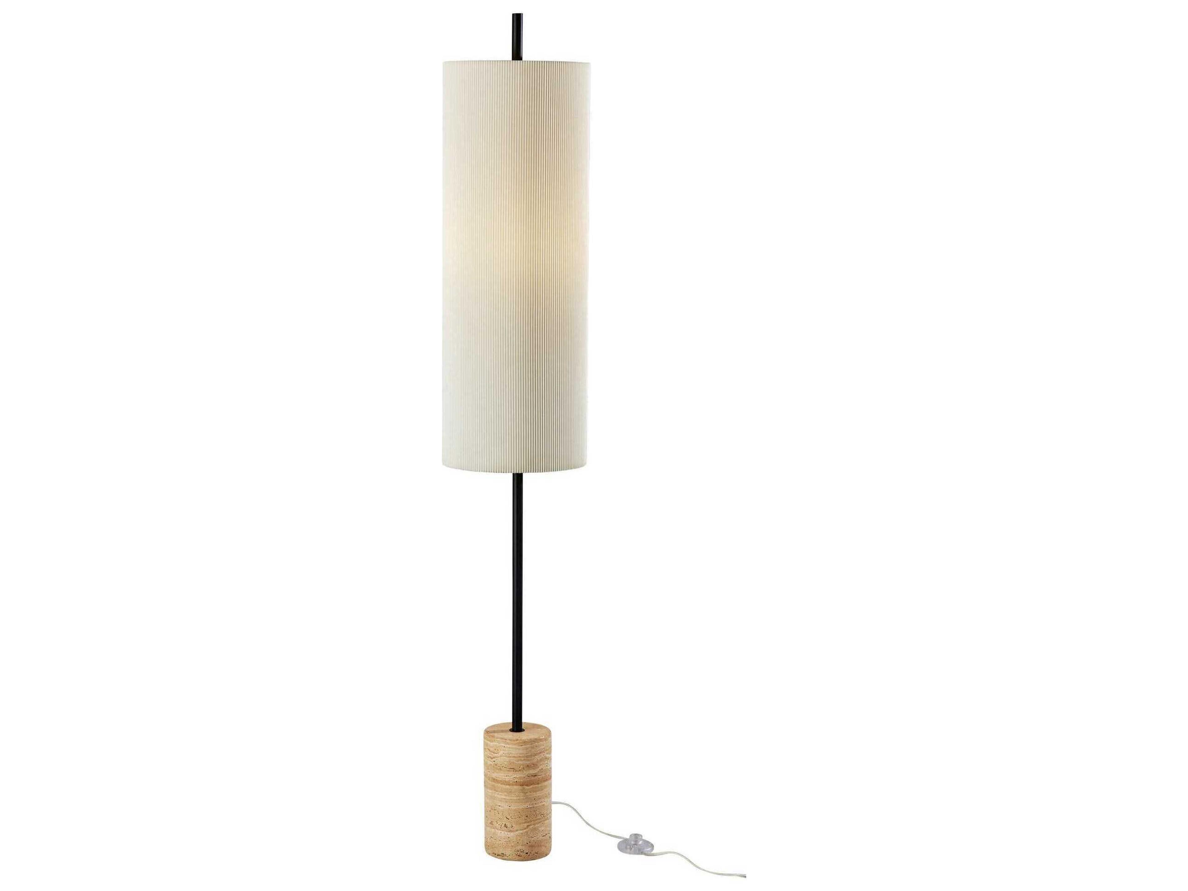 Eleanor Floor Lamp Black with Travertine Stone Base