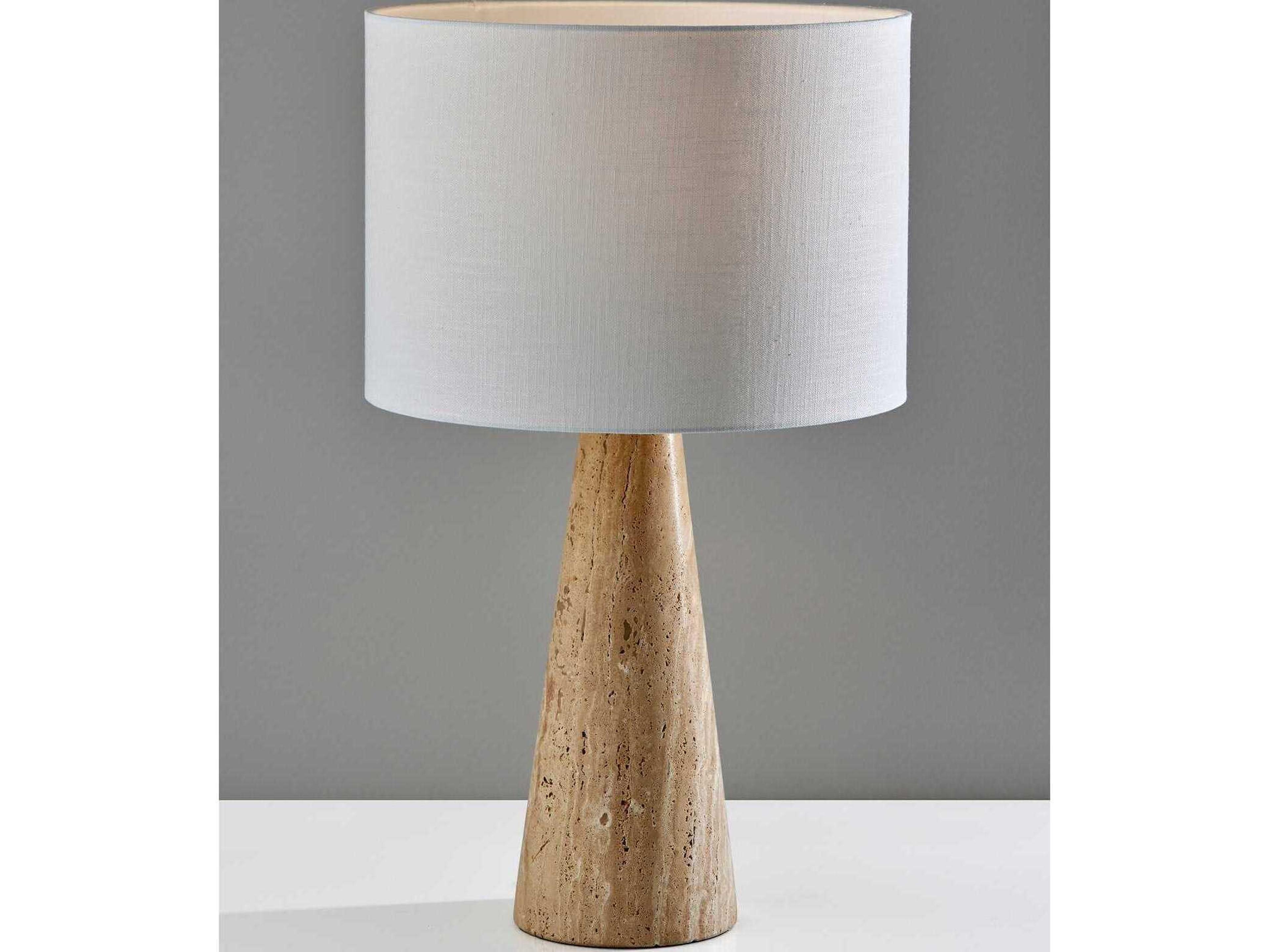 Adesso Travis Travertine Stone White Textured Fabric Brown Buffet Lamp