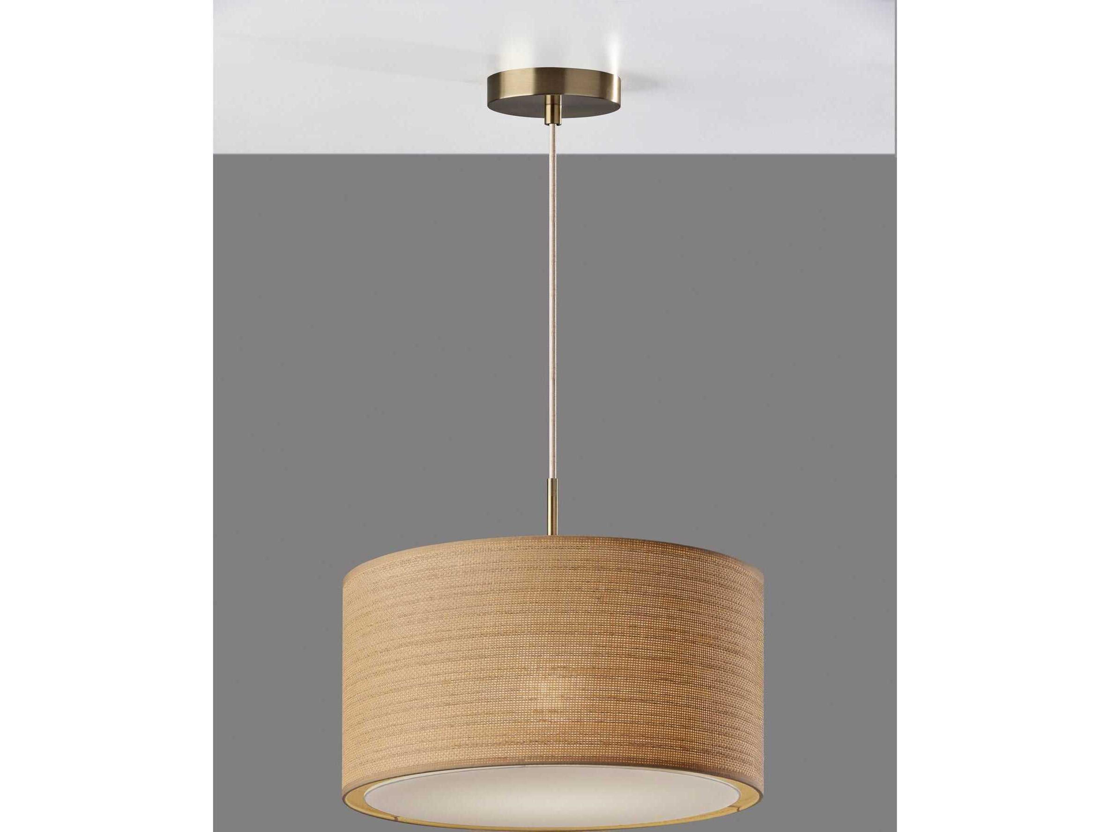 Adesso Harvest Antique Brass Brown Drum Pendant