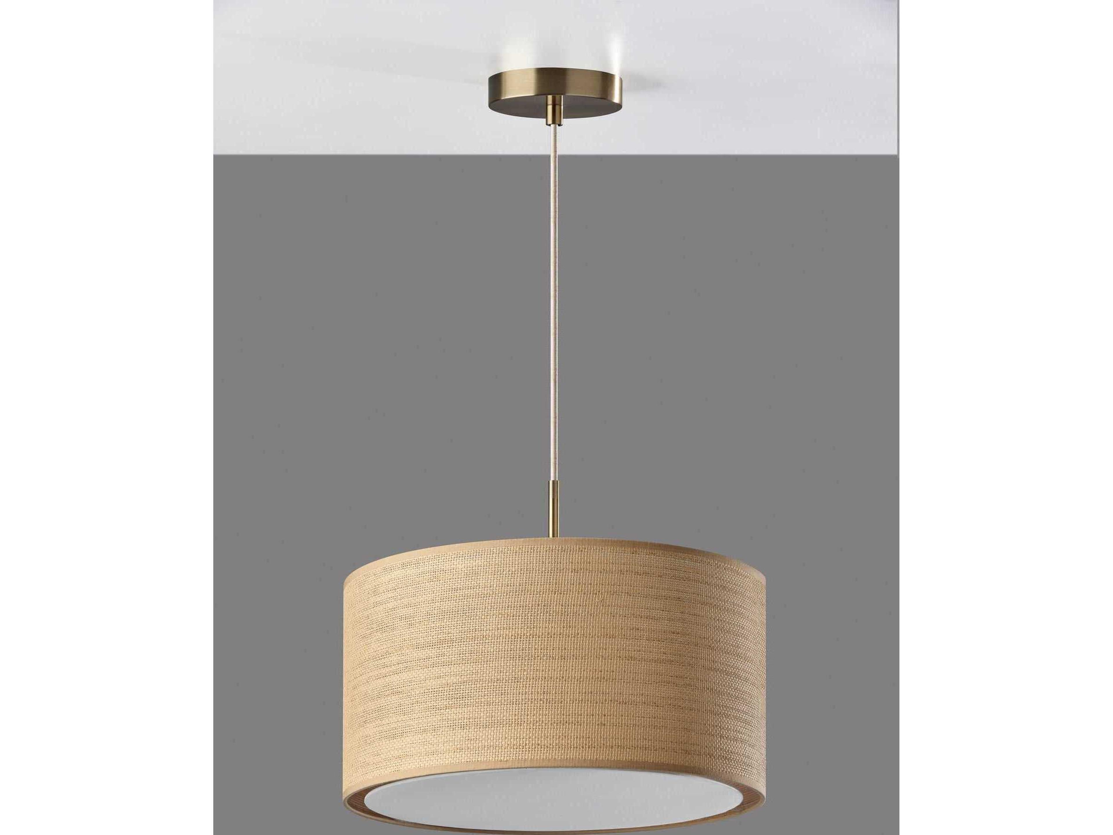 Adesso Harvest Antique Brass Brown Drum Pendant