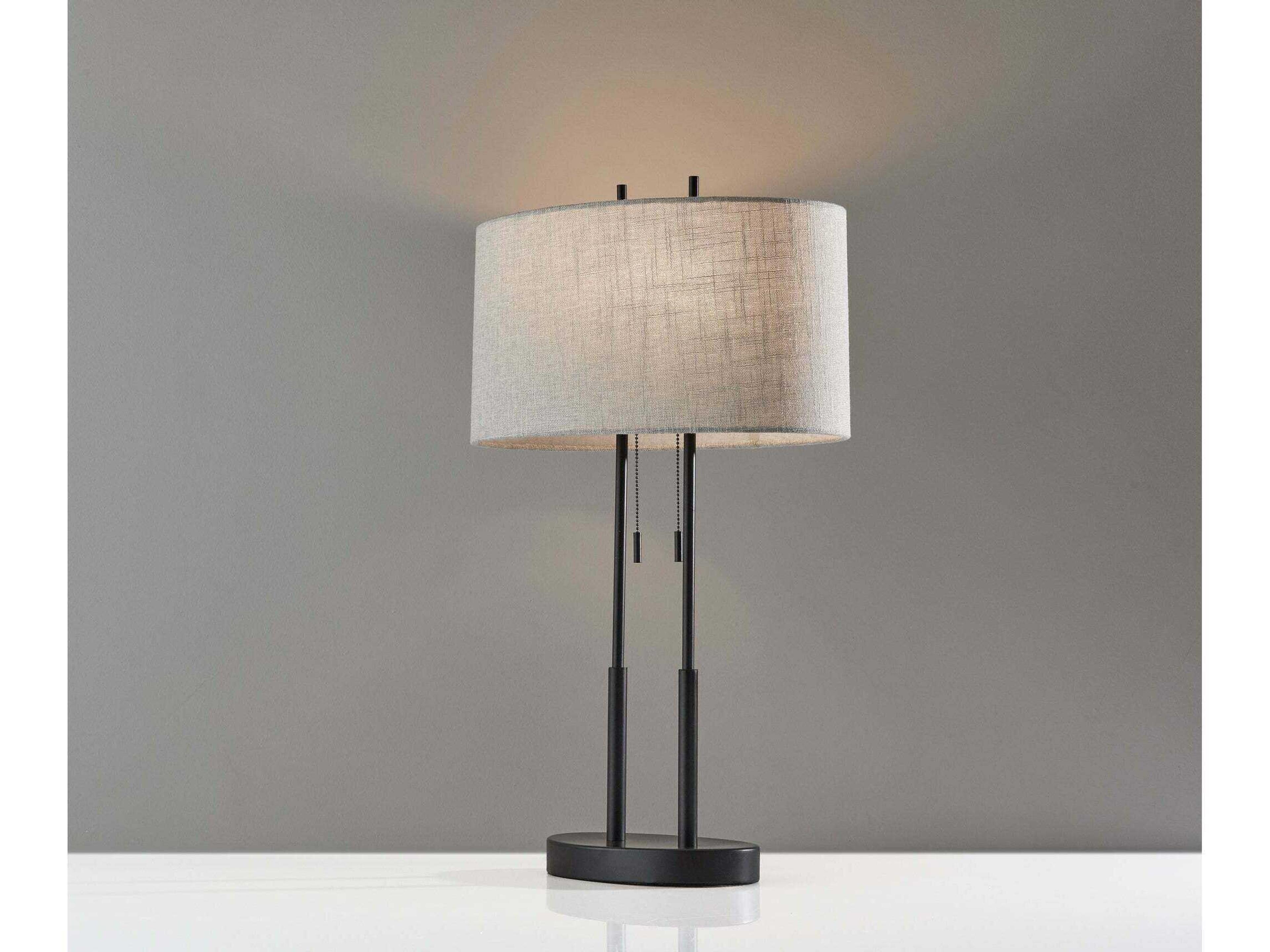 Adesso Duet Antique Bronze Taupe Textured Fabric Buffet Lamp