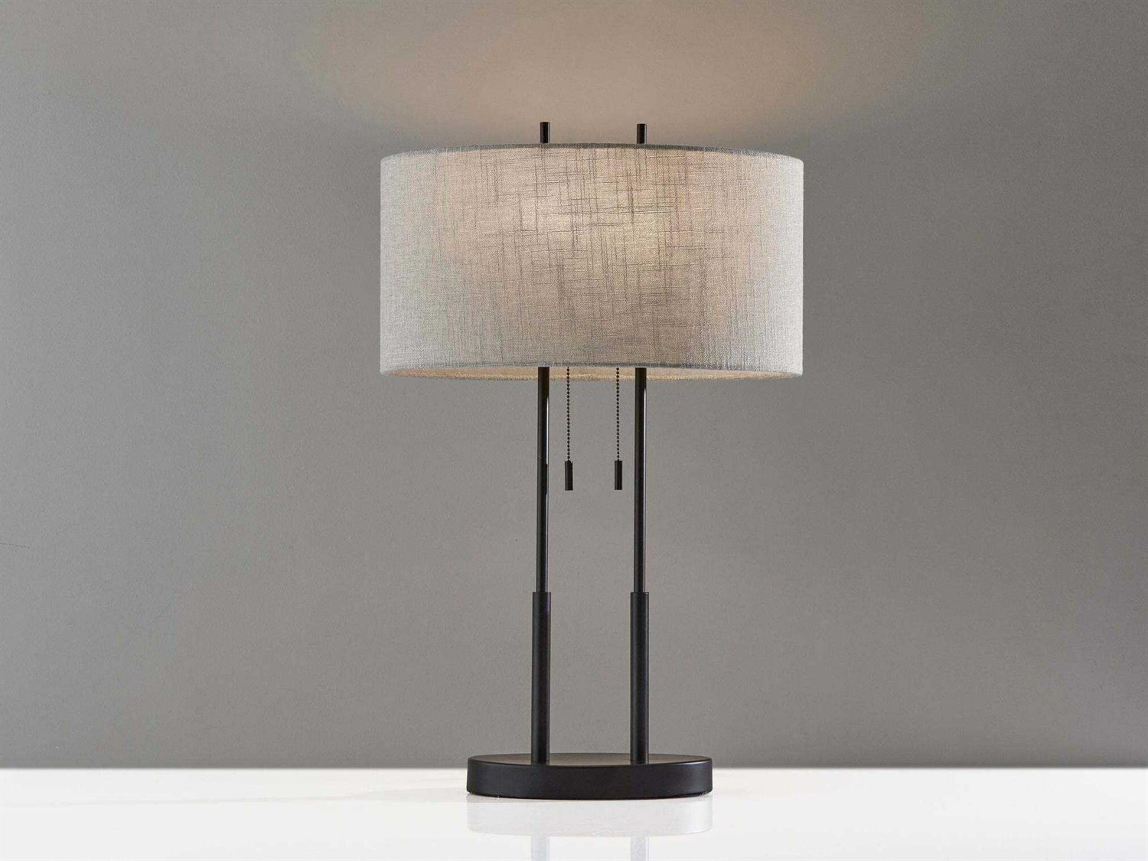 Adesso Duet Antique Bronze Taupe Textured Fabric Buffet Lamp