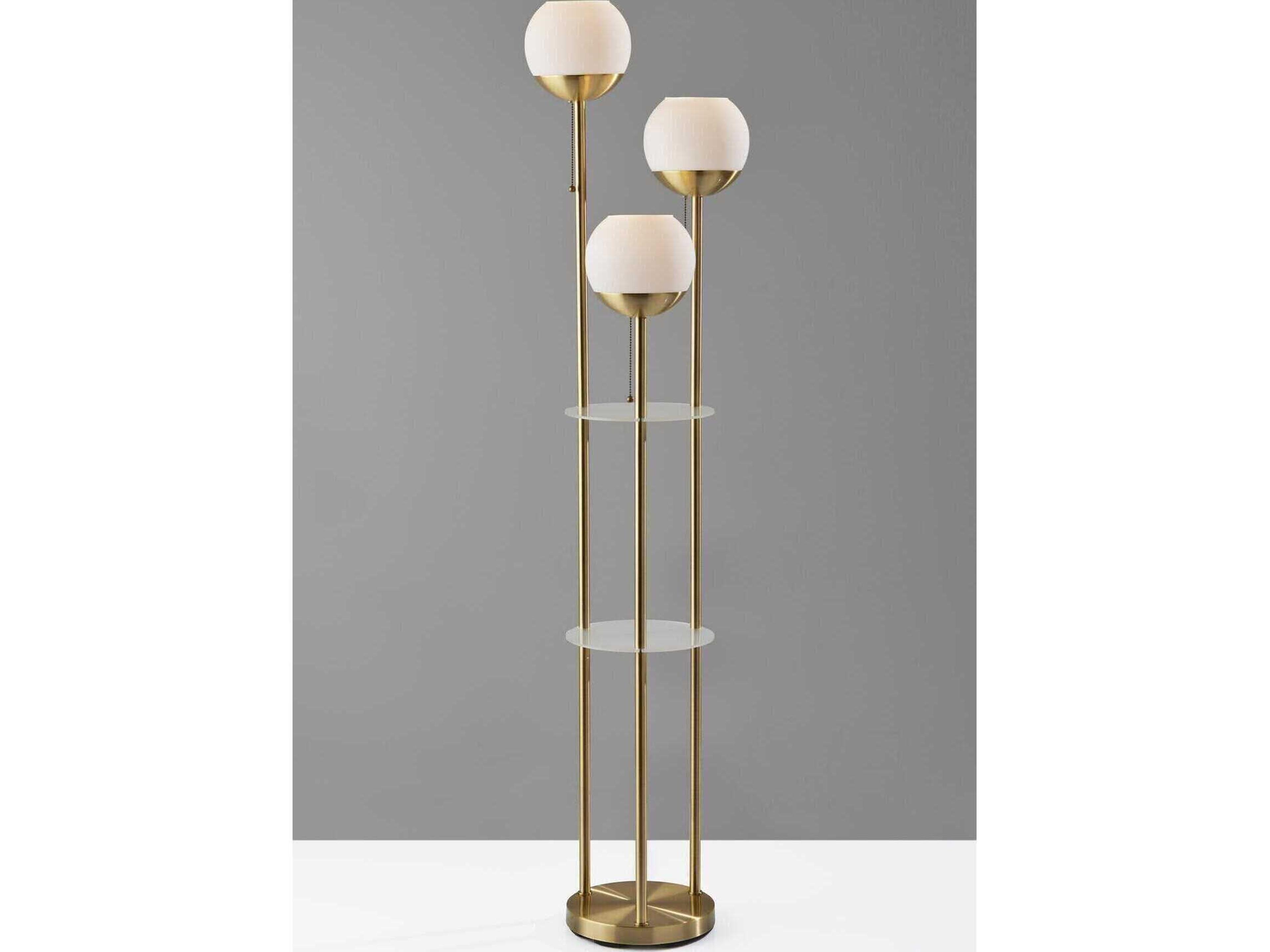 Adesso Bianca Antique Brass White Opal Glass Floor Lamp