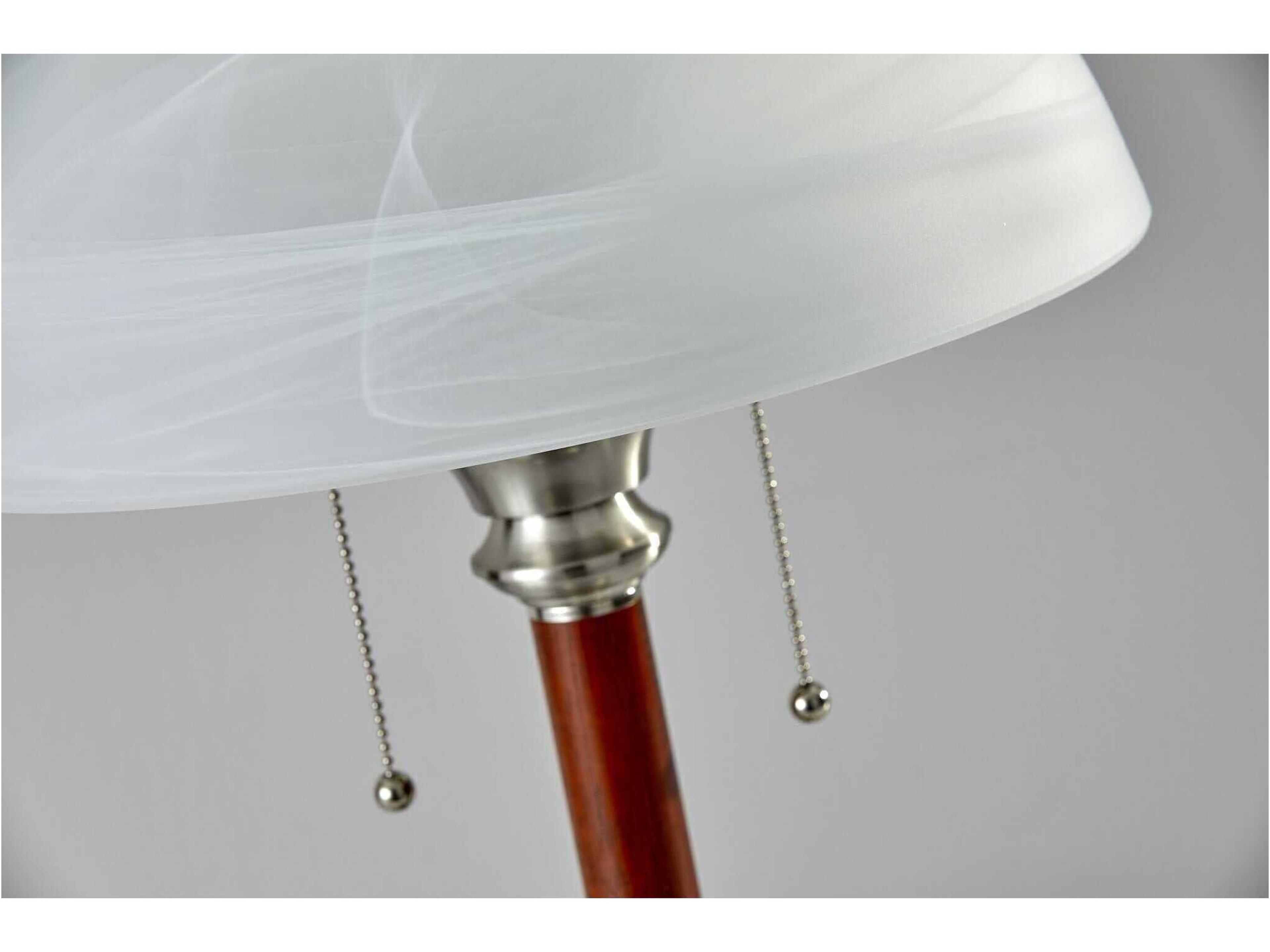 Adesso Lexington Walnut Rubber Brushed Steel Alabaster Frosted Glass Silver Traditional Table Lamp