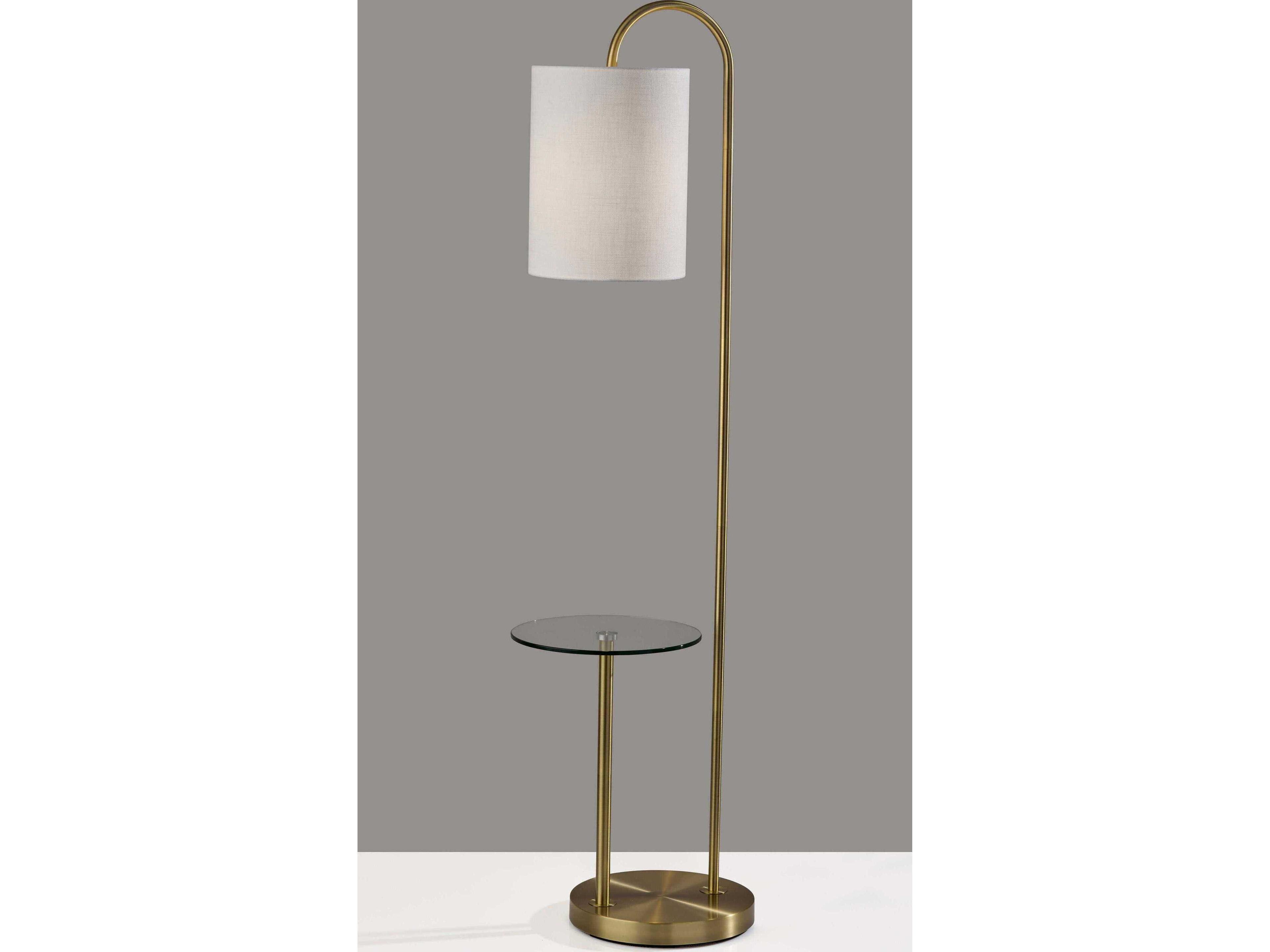 Adesso Amira Antique Brass White Textured Fabric Floor Lamp