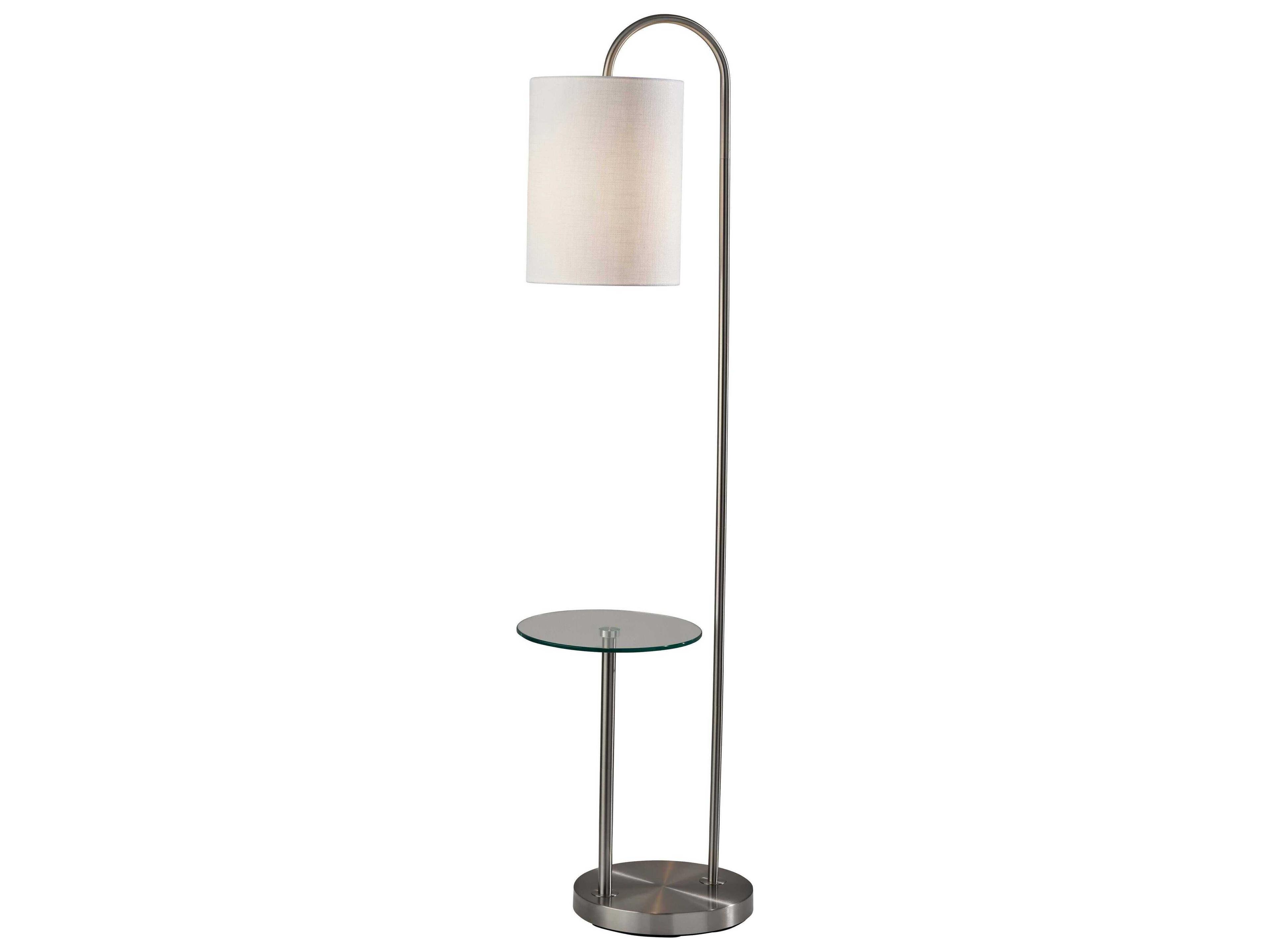 Adesso Amira Brushed Steel White Textured Fabric Floor Lamp