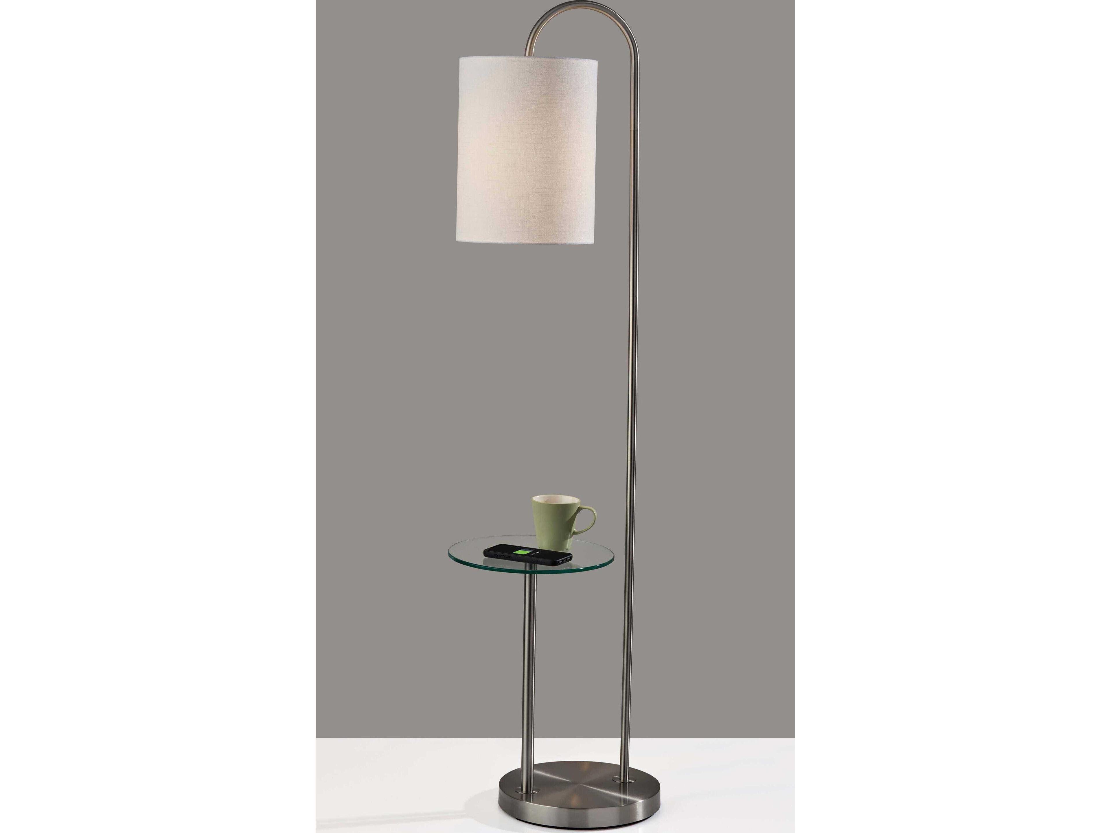 Adesso Amira Brushed Steel White Textured Fabric Floor Lamp
