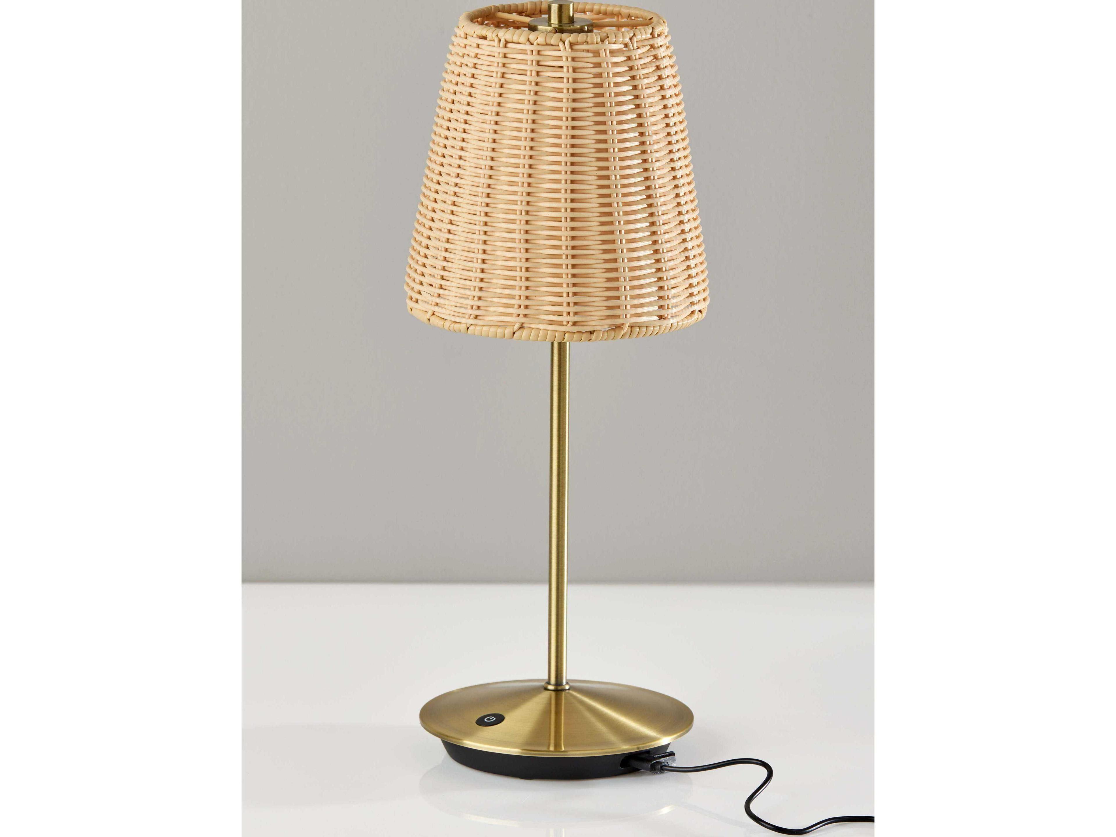 Adesso Andy Antique Brass Plastic Rattan Table Lamp
