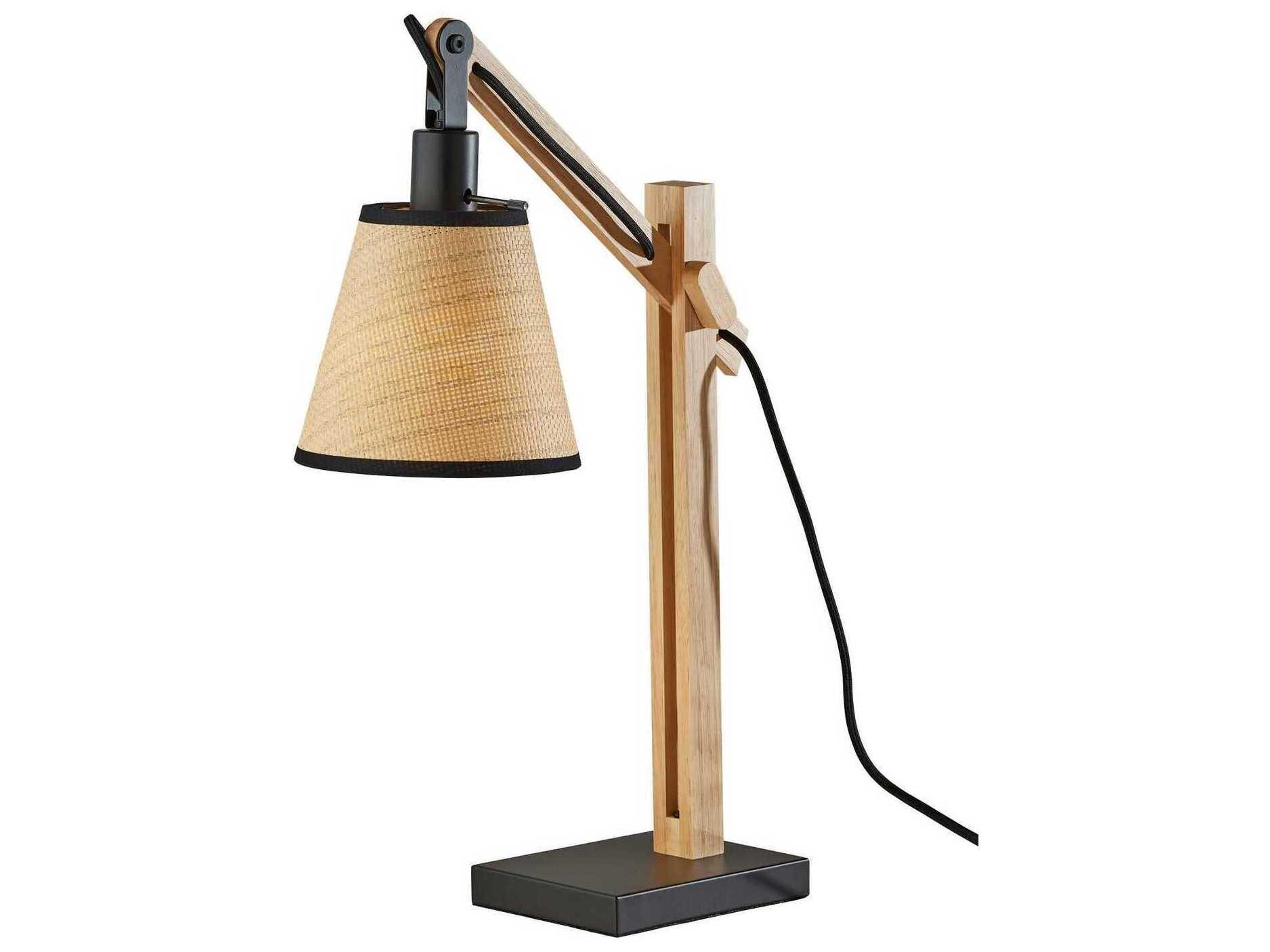 Walden Table Lamp in Black Metal and Natural Wood