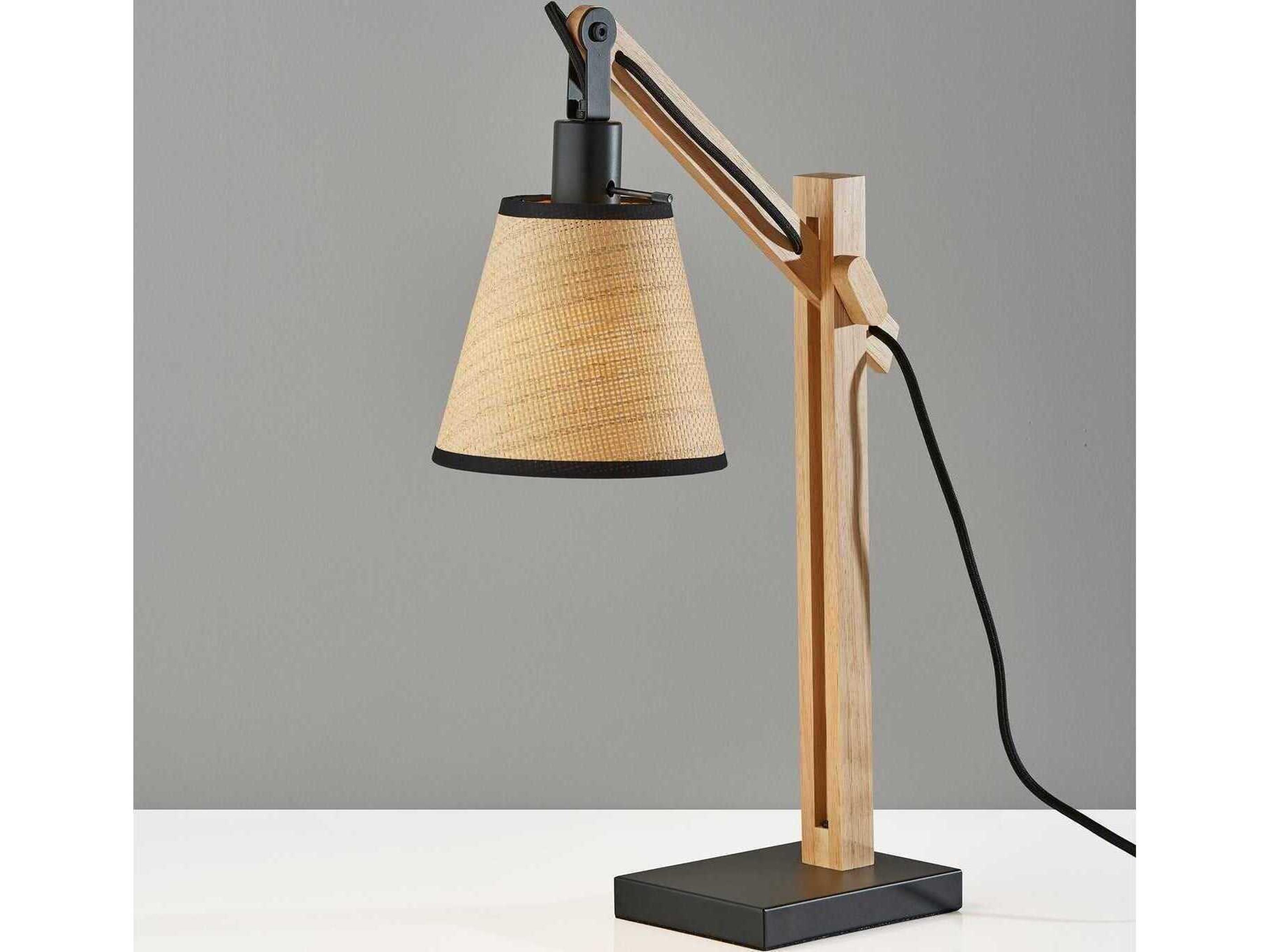 Adesso Walden Black Natural Woven Paper With Trim Brown Desk Lamp