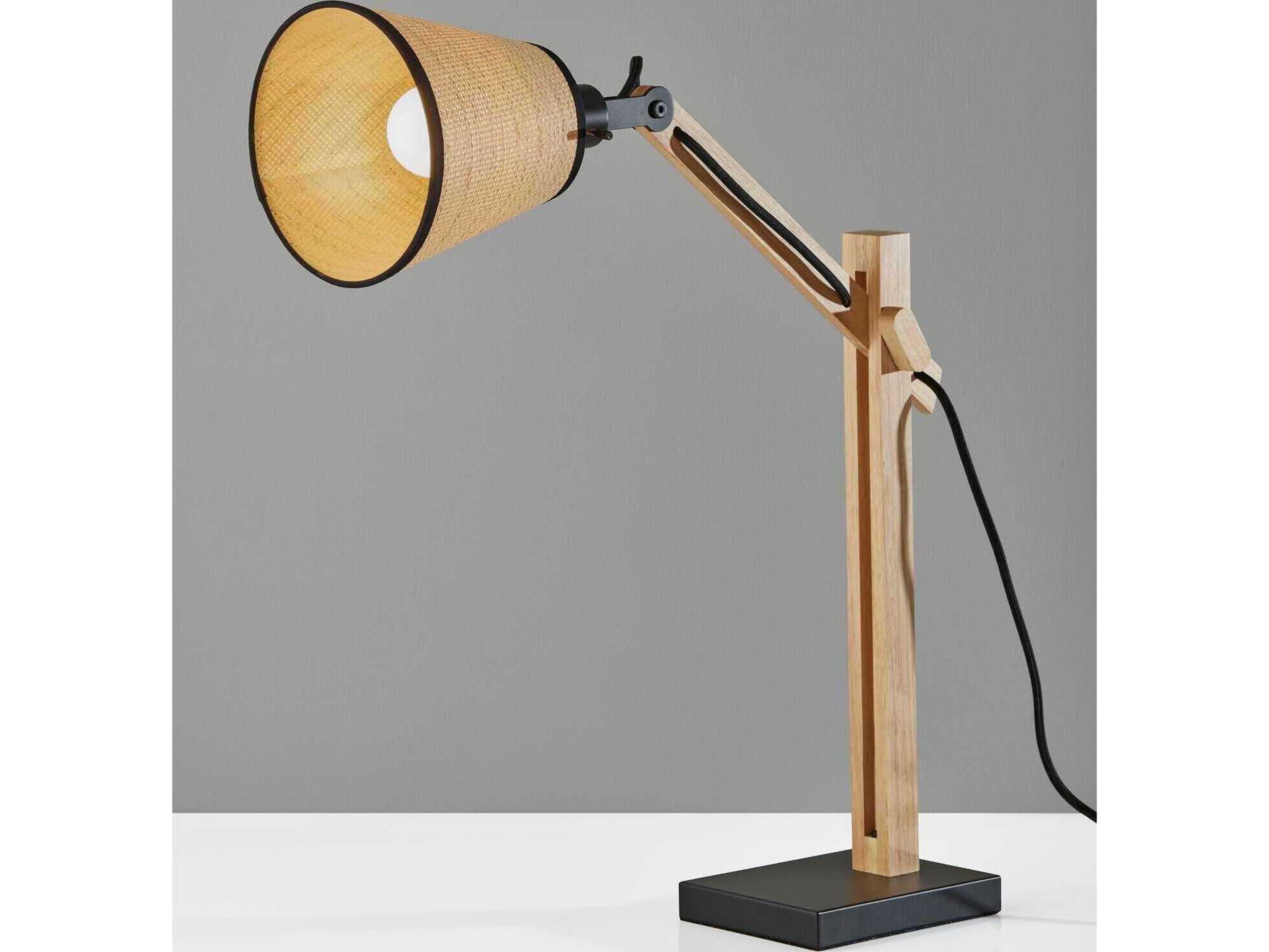 Adesso Walden Black Natural Woven Paper With Trim Brown Desk Lamp