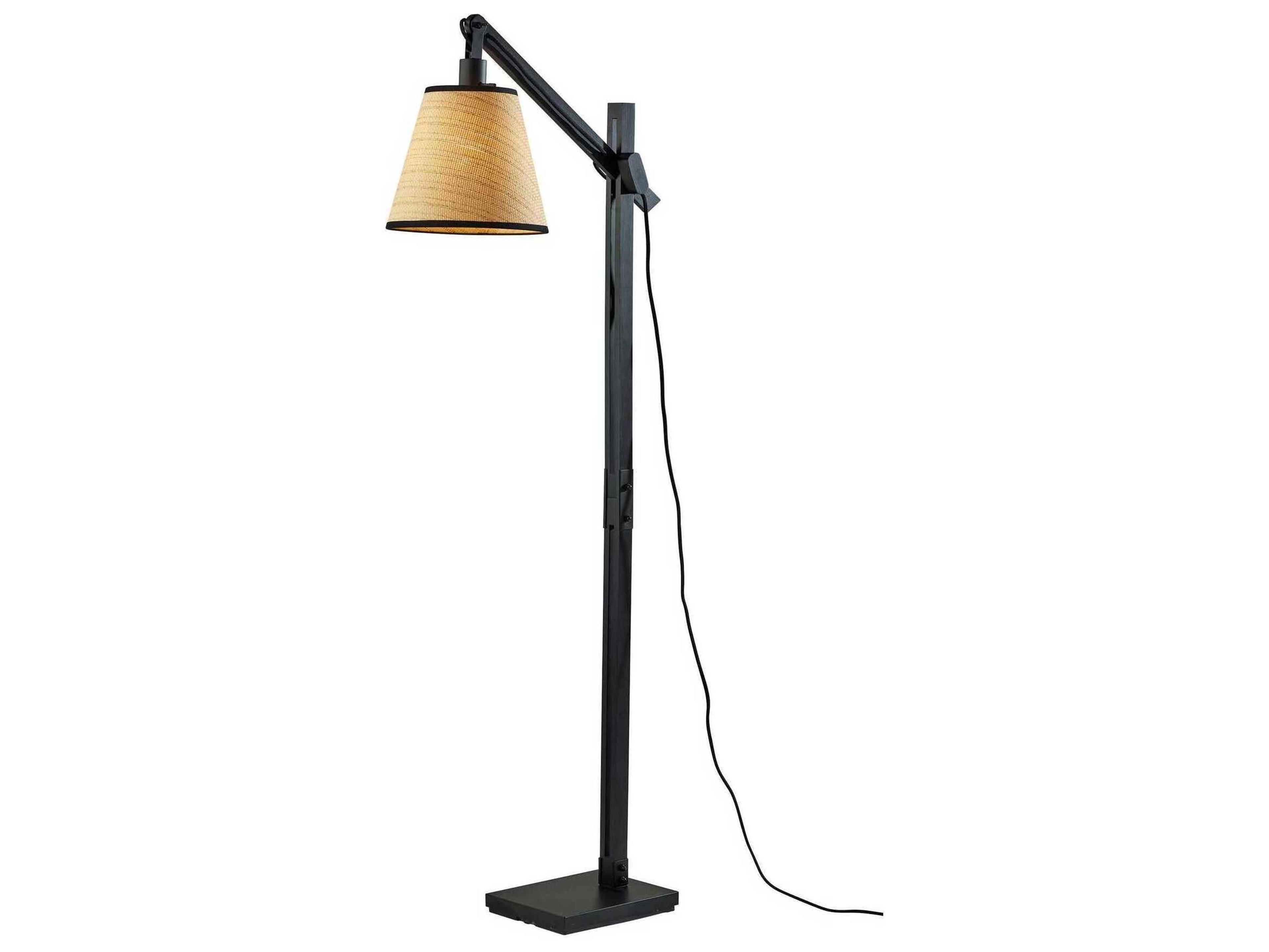 Walden Floor Lamp Black Wood Adjustable Arm
